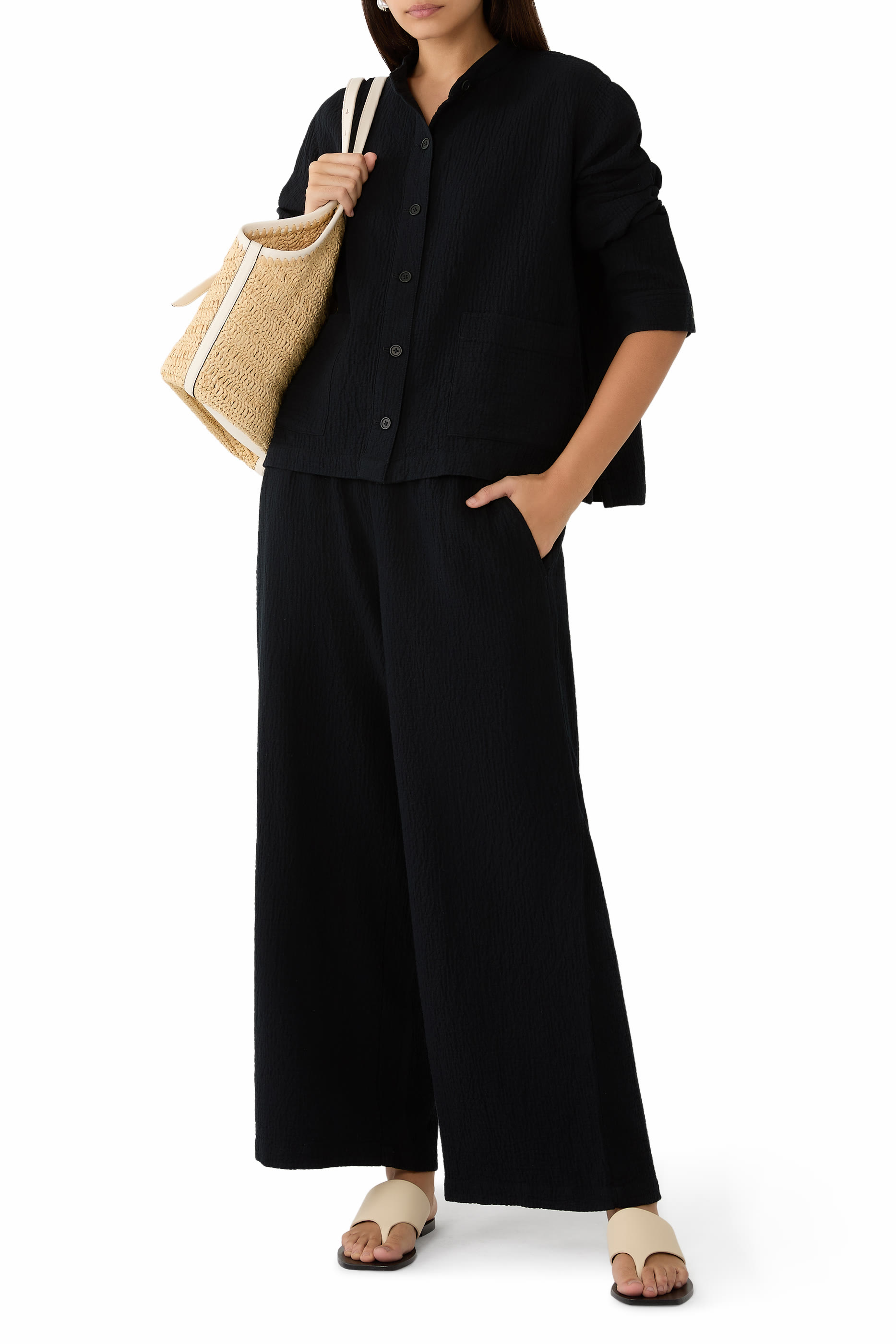 بنطال بقصة واسعة وحياكة مزدوجة قطن عضوي