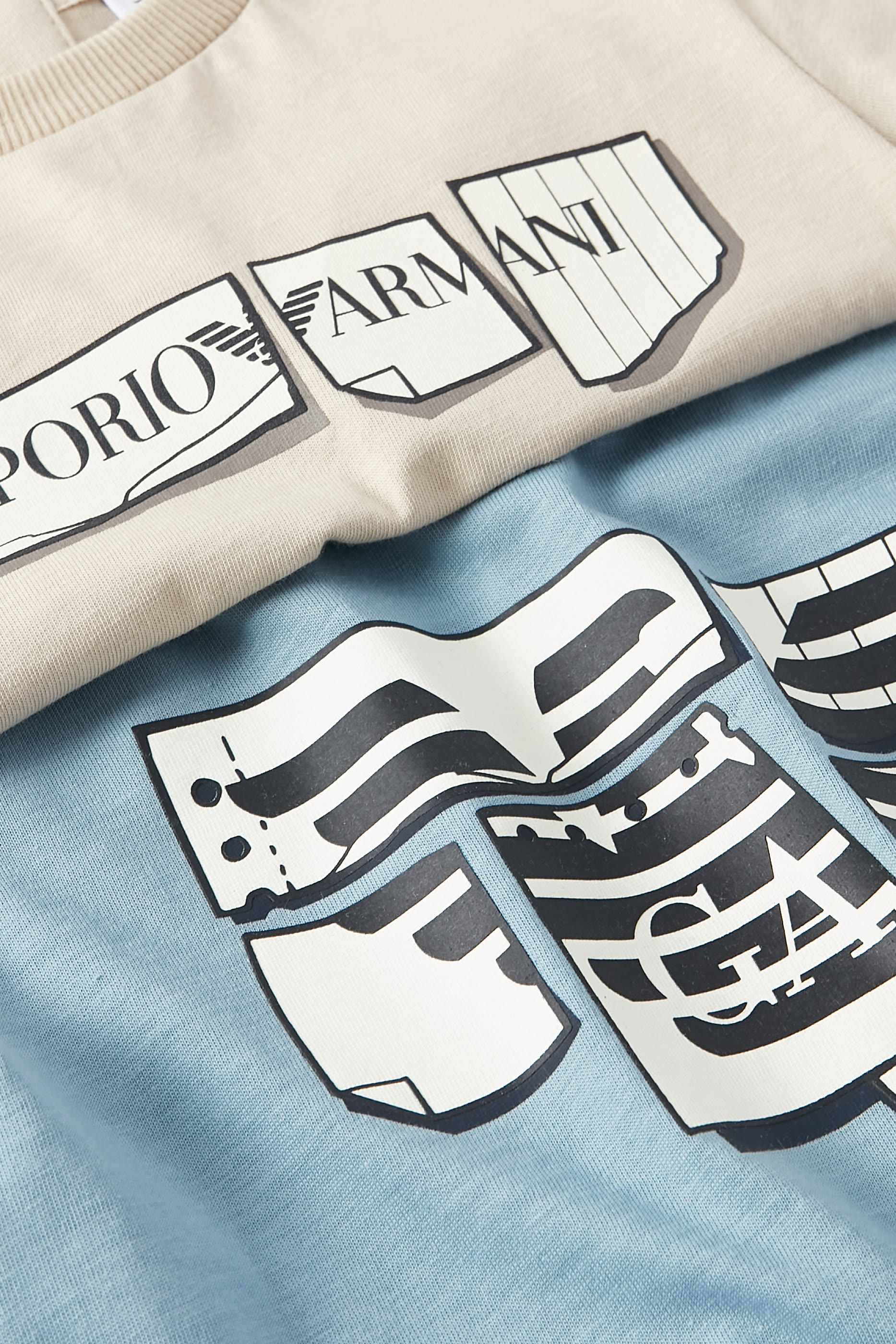 طقم تيشيرت بطبعة شعار الماركة قطن للأطفال، قطعتين