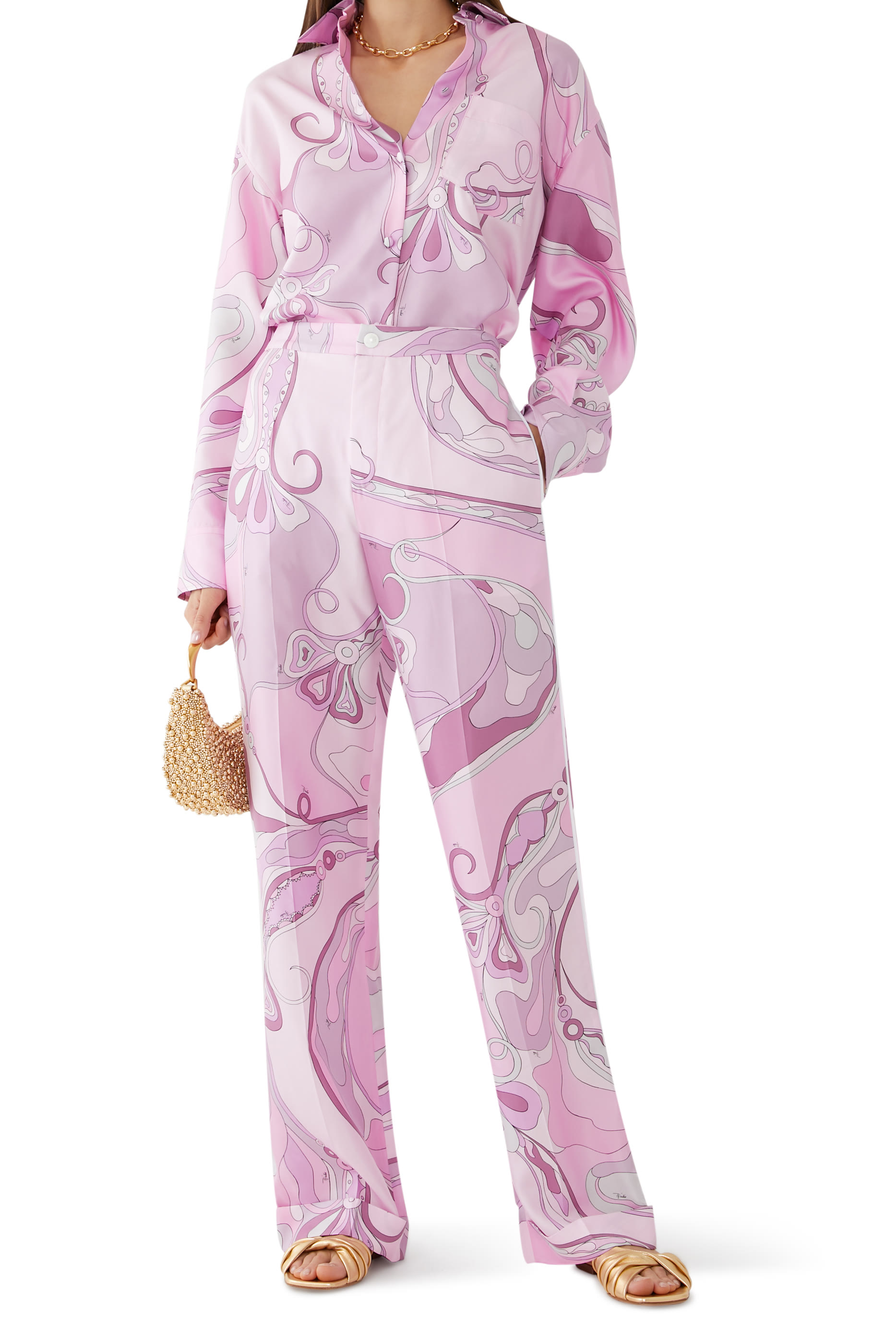 بنطال بطبعة اوركيدي حرير تويل