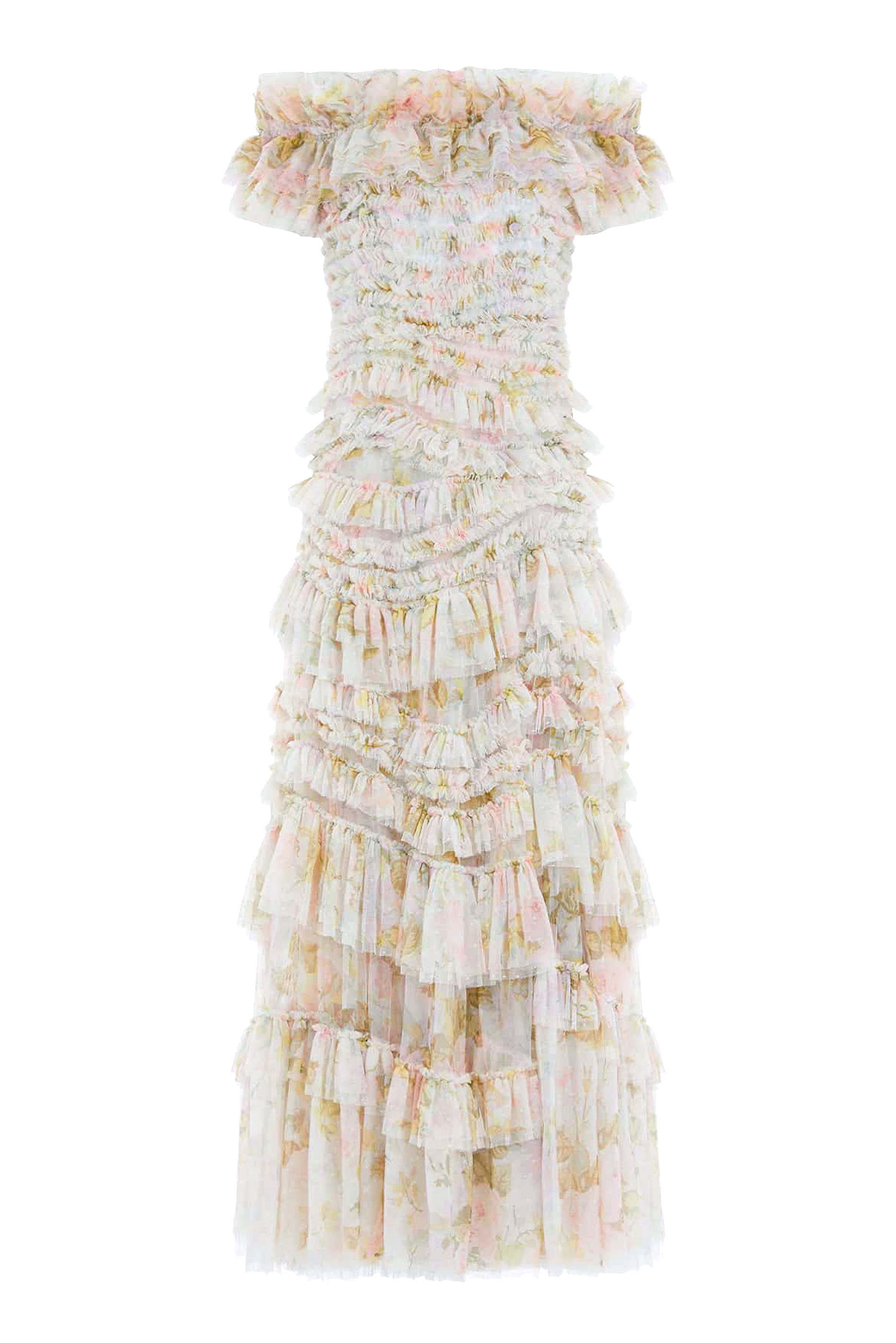 فستان سهرة روز بأكتاف مكشوفة