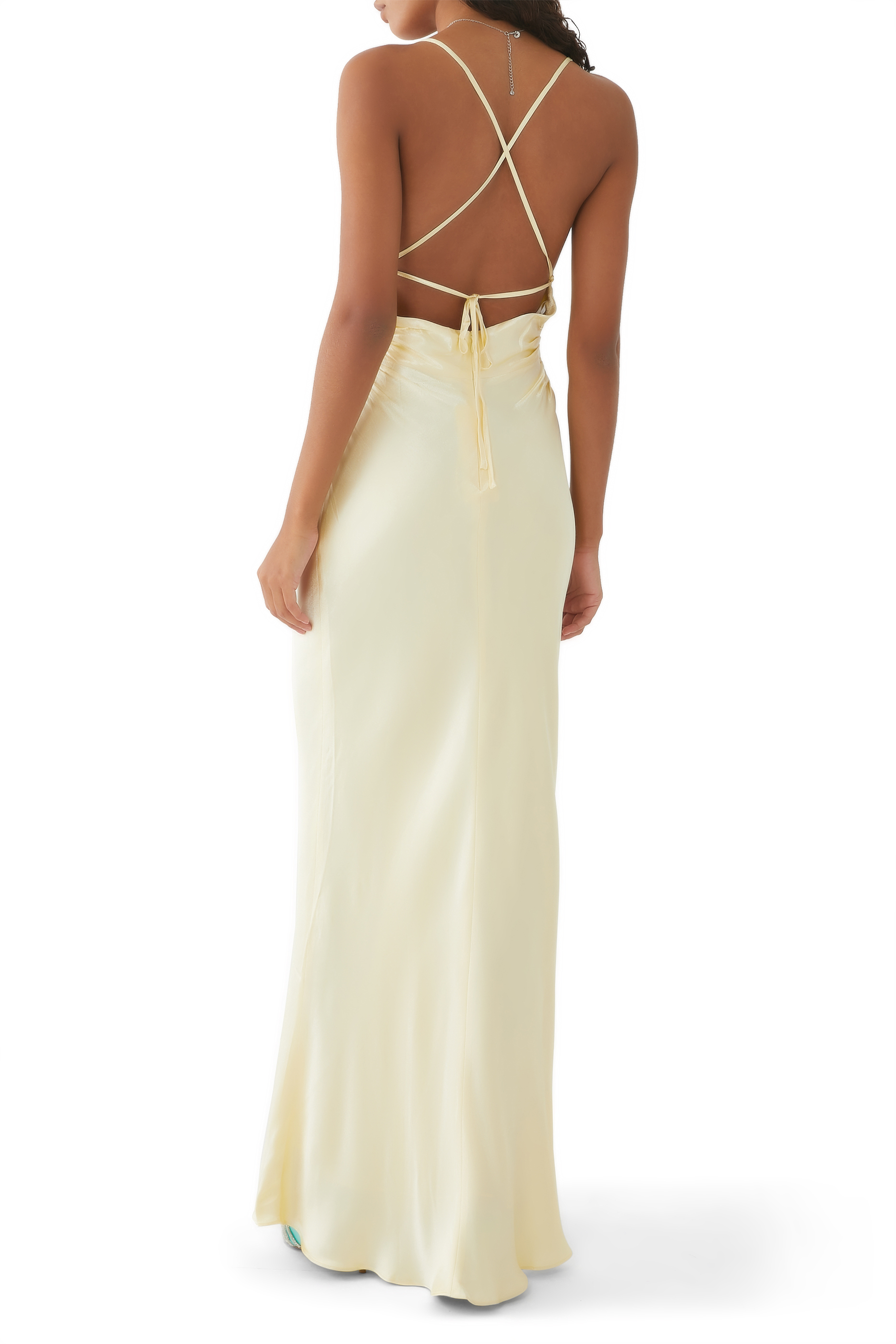 فستان لا لون طويل بأربطة في الخلف
