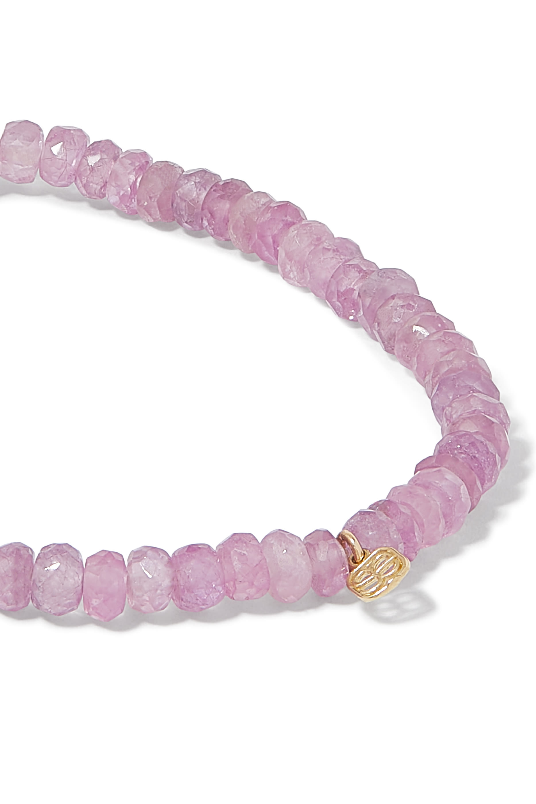 سوار للأطفال بياقوت وردي فاتح وحلية بتصميم بوضة، ذهب أصفر عيار 14