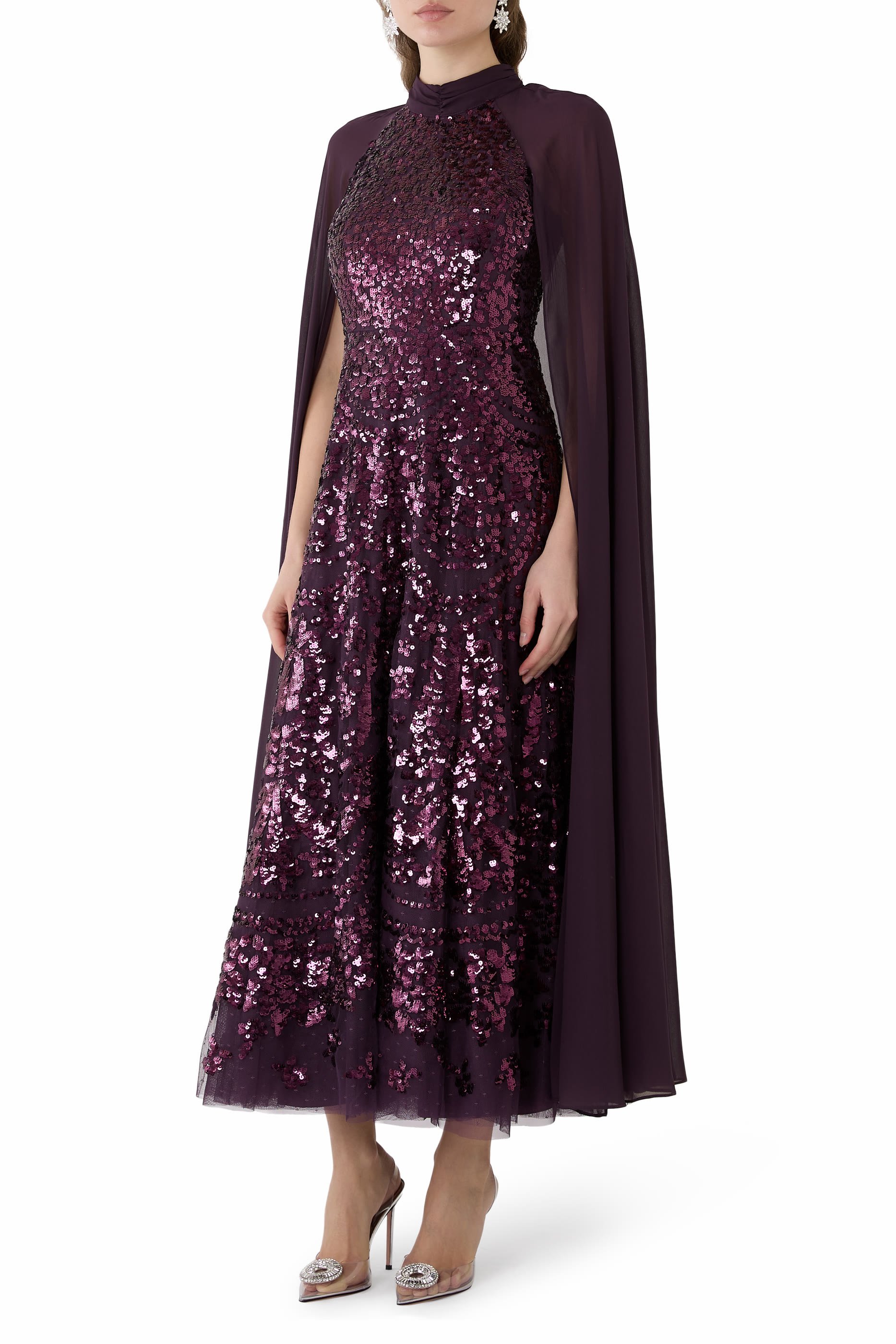 فستان سهرة شاندلير بكاب وقصة بطول الكاحل