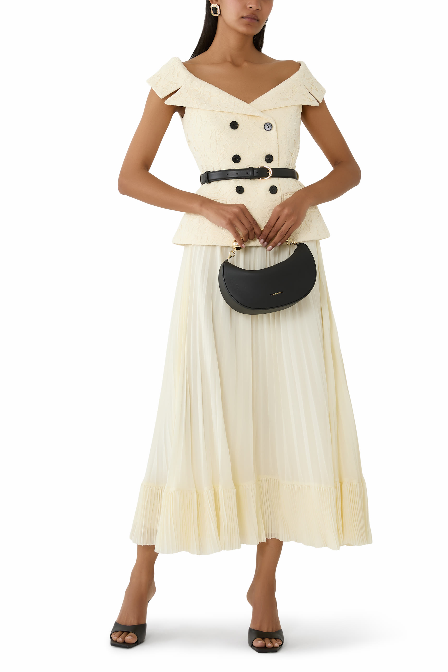 فستان متوسط الطول شيفون ودانتيل