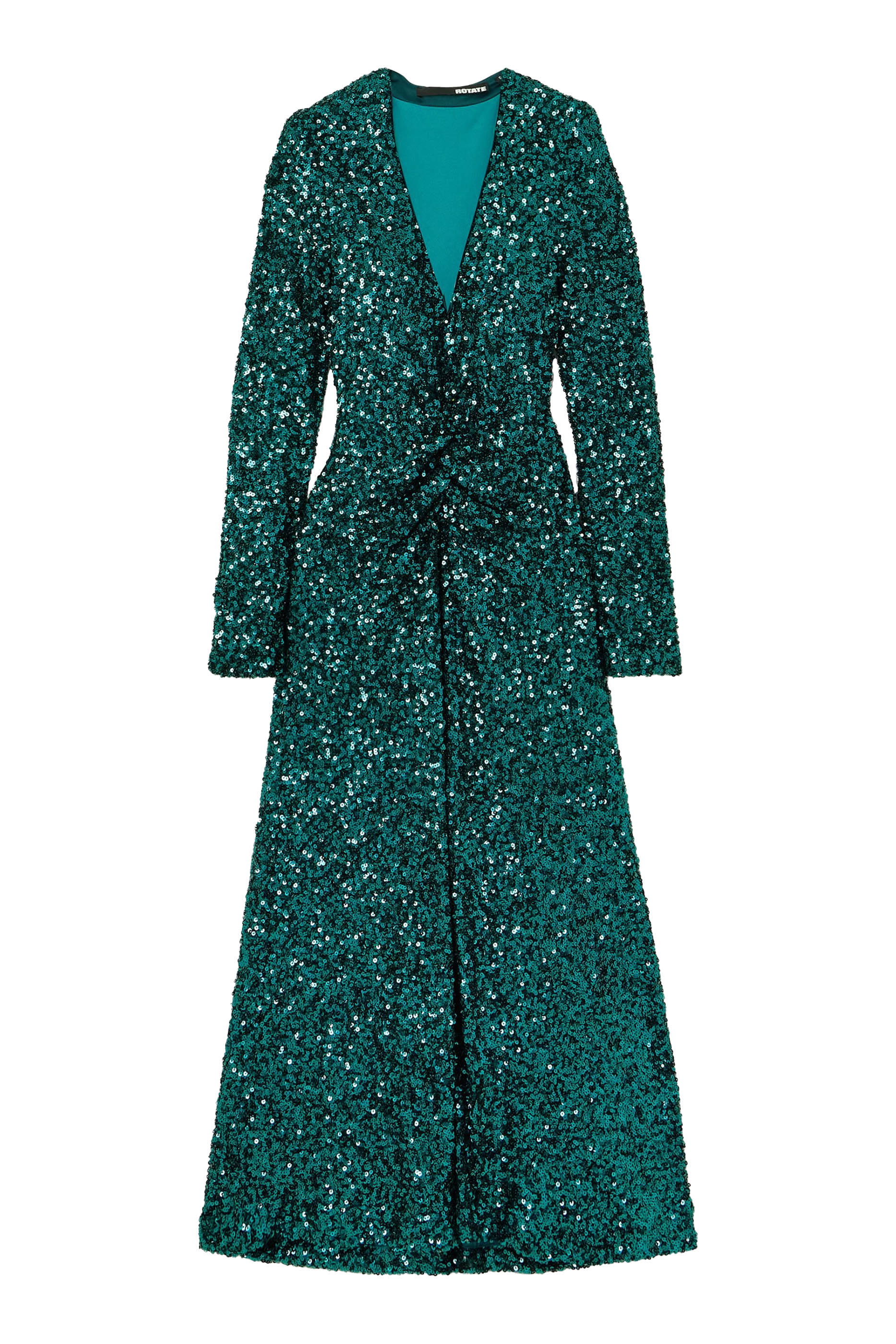 فستان متوسط الطول بفتحة مطرز بالترتر