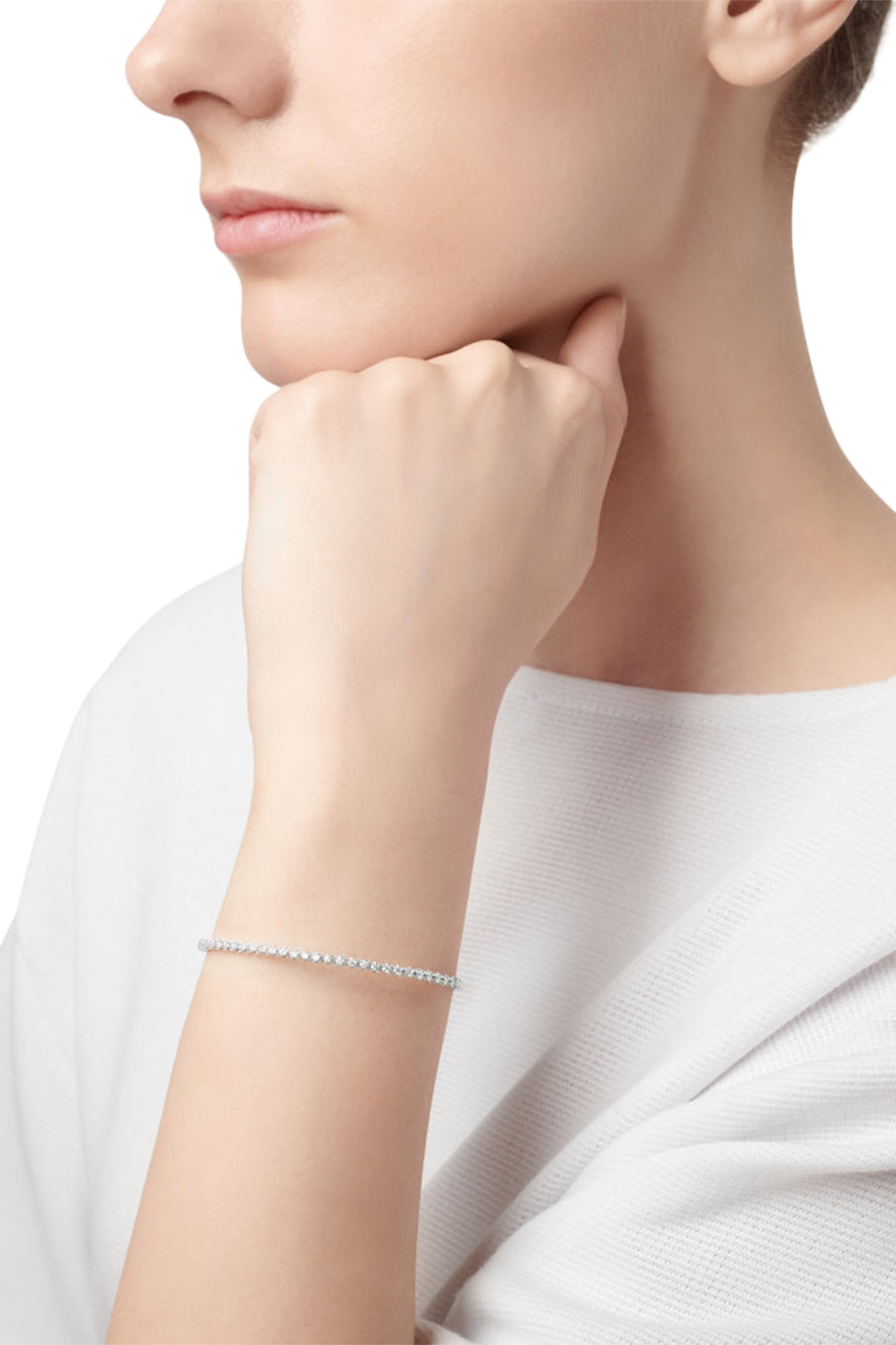 سوار برق مفتوح مرصع بماس، ذهب أبيض عيار 18