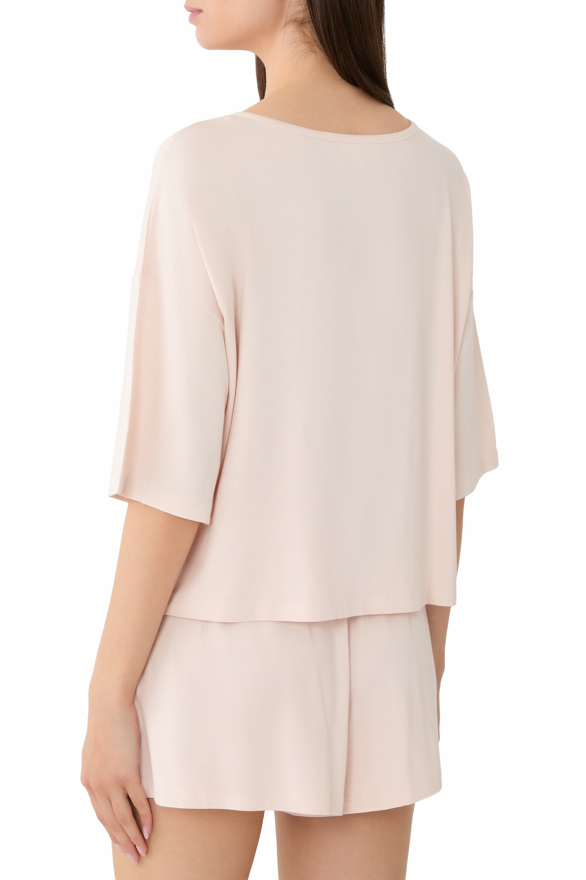 طقم بيجامة بقصة مربعة مريحة بياقة هينلي