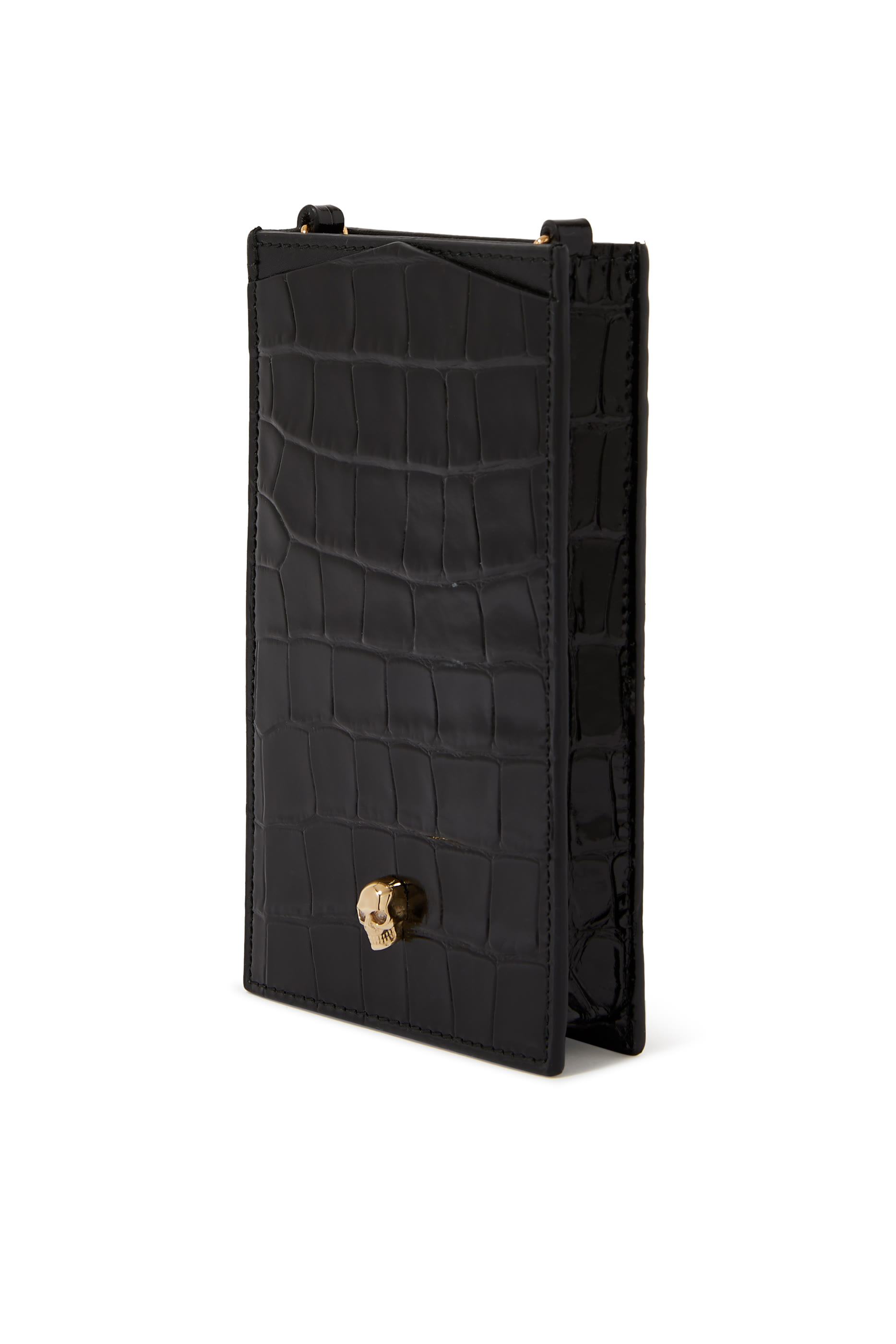 حافظة هاتف جلد بنقشة جلد التمساح وحلية بشكل جمجمة