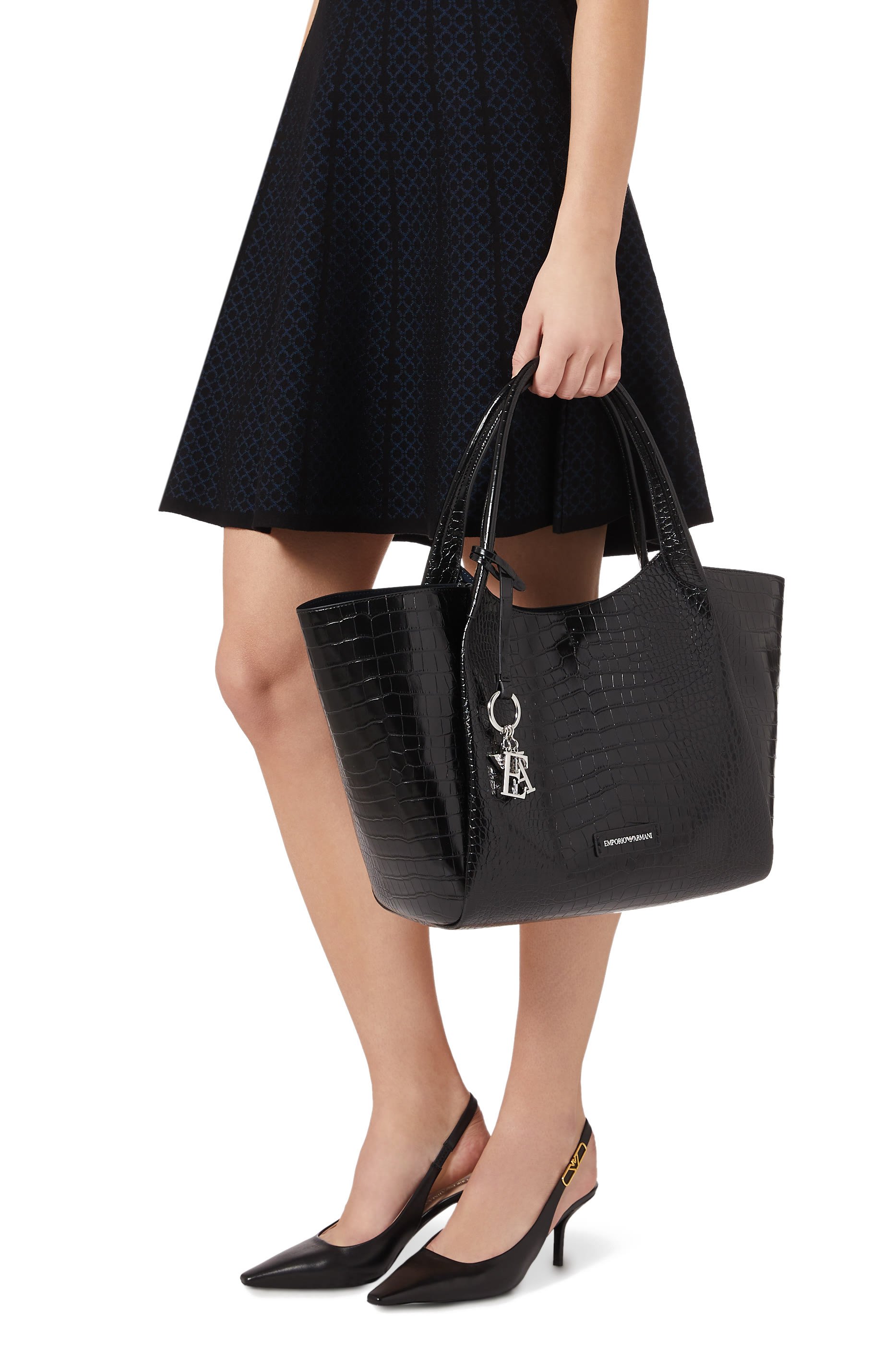 حقيبة يد جلد صناعي بنقشة جلد التمساح