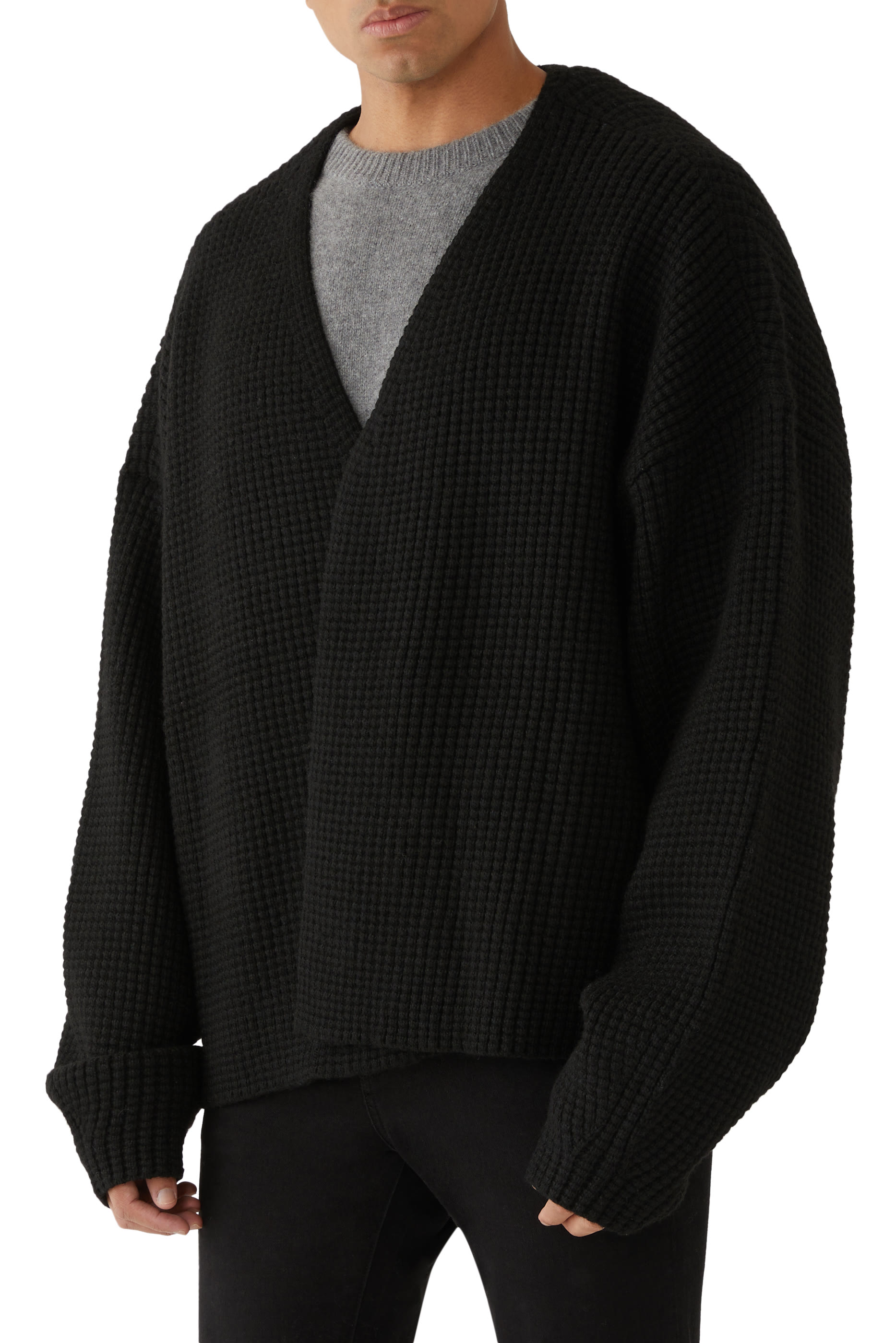 كارديغان نسيج متشابك ثقيل