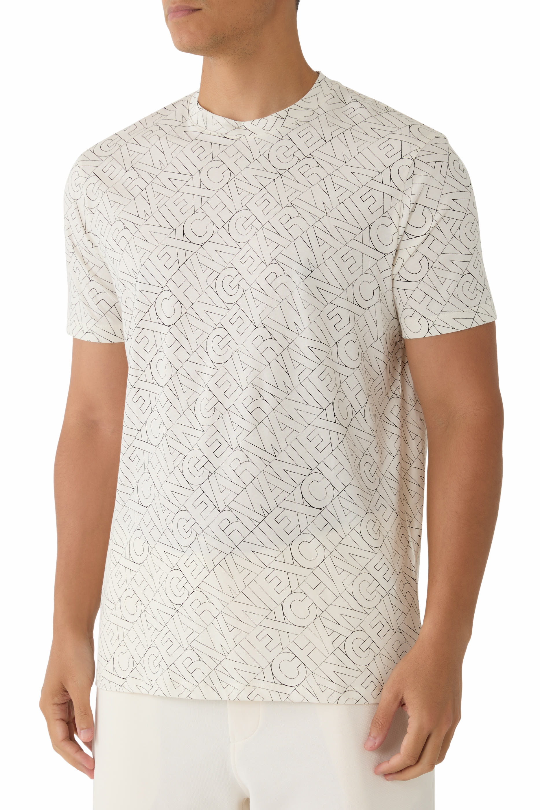 تيشيرت بنقشة حروف شعار الماركة قطن