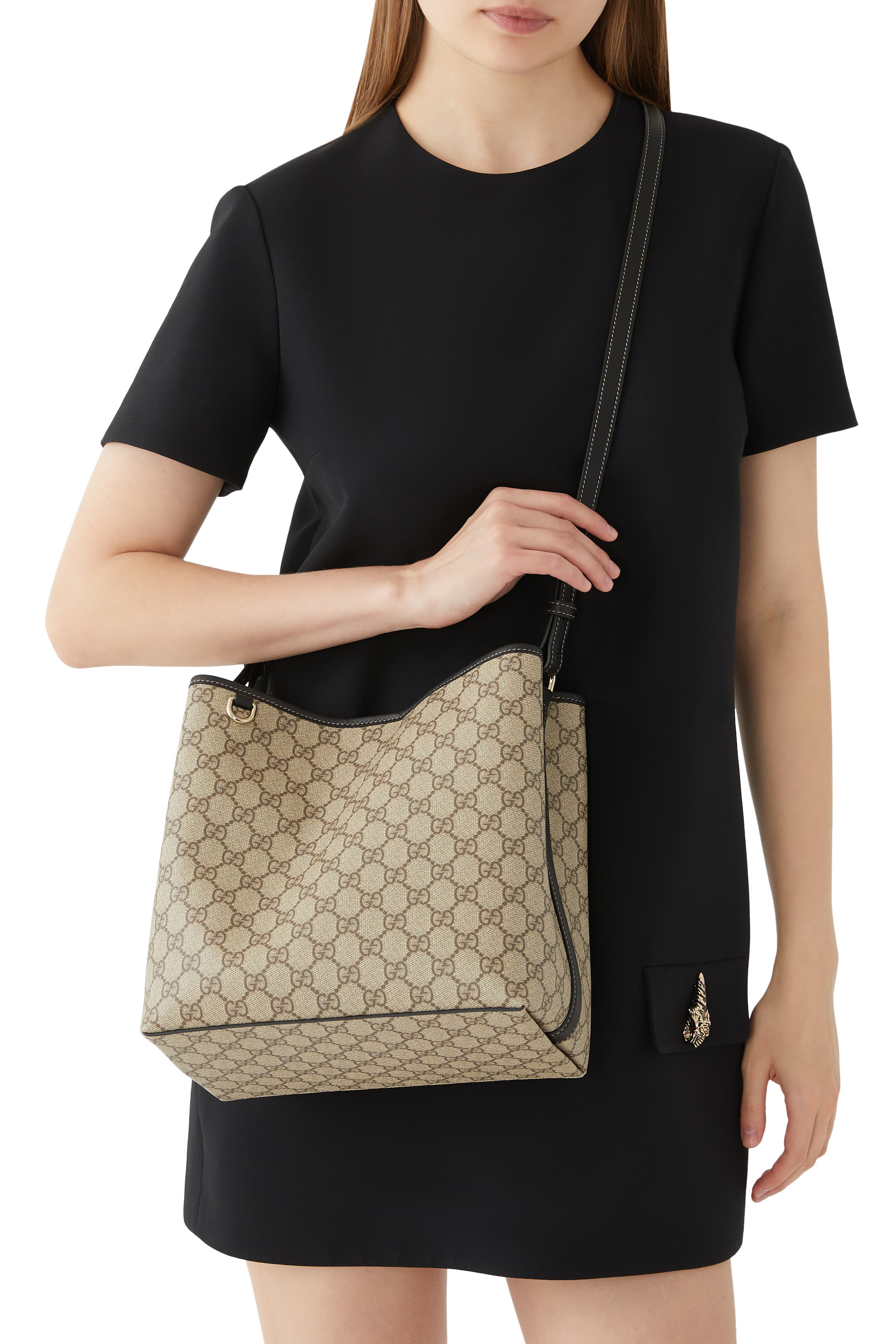 حقيبة كتف صغيرة بنقشة حرفي شعار الماركة