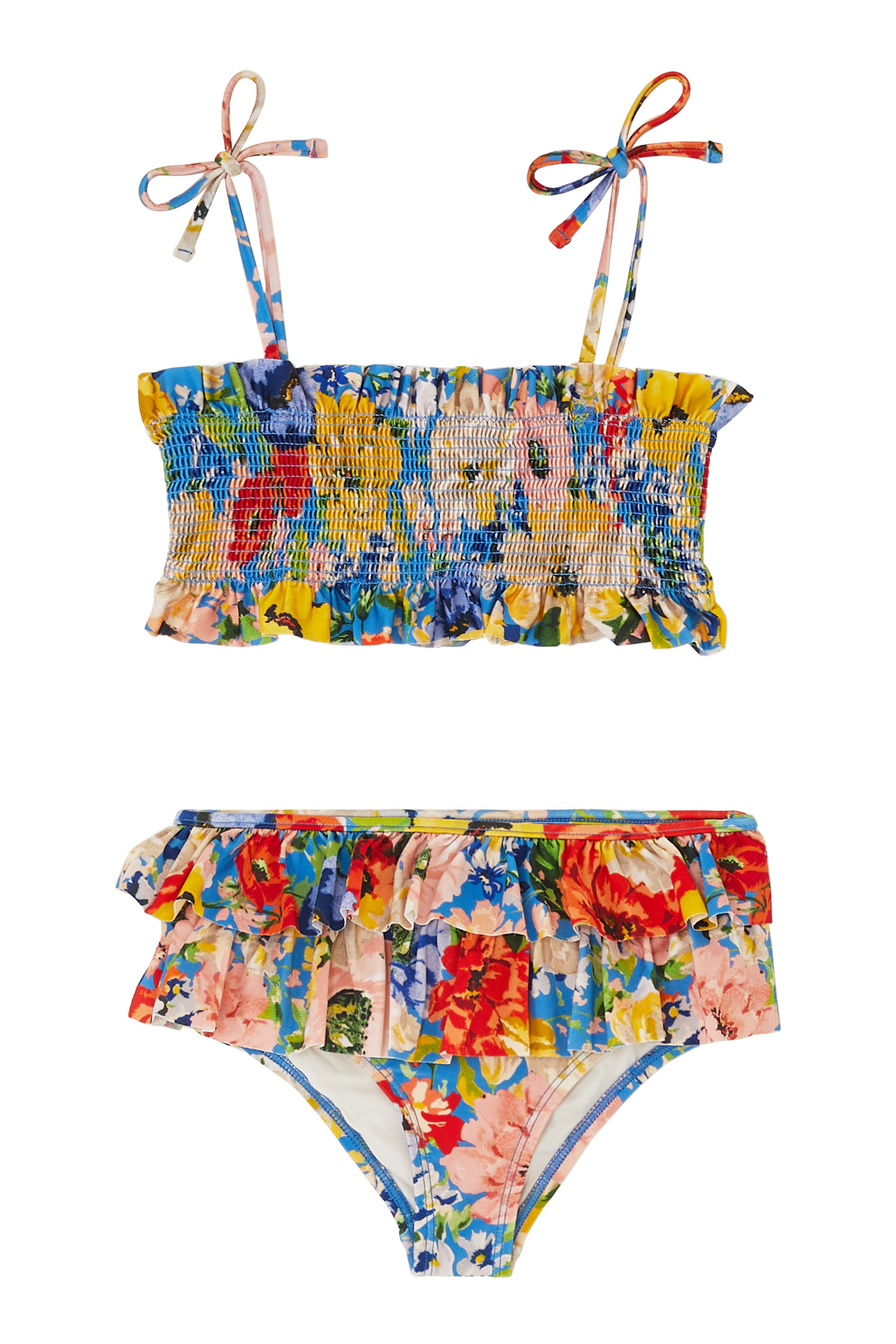 طقم بيكيني بكشكش وطبعات زهور للأطفال