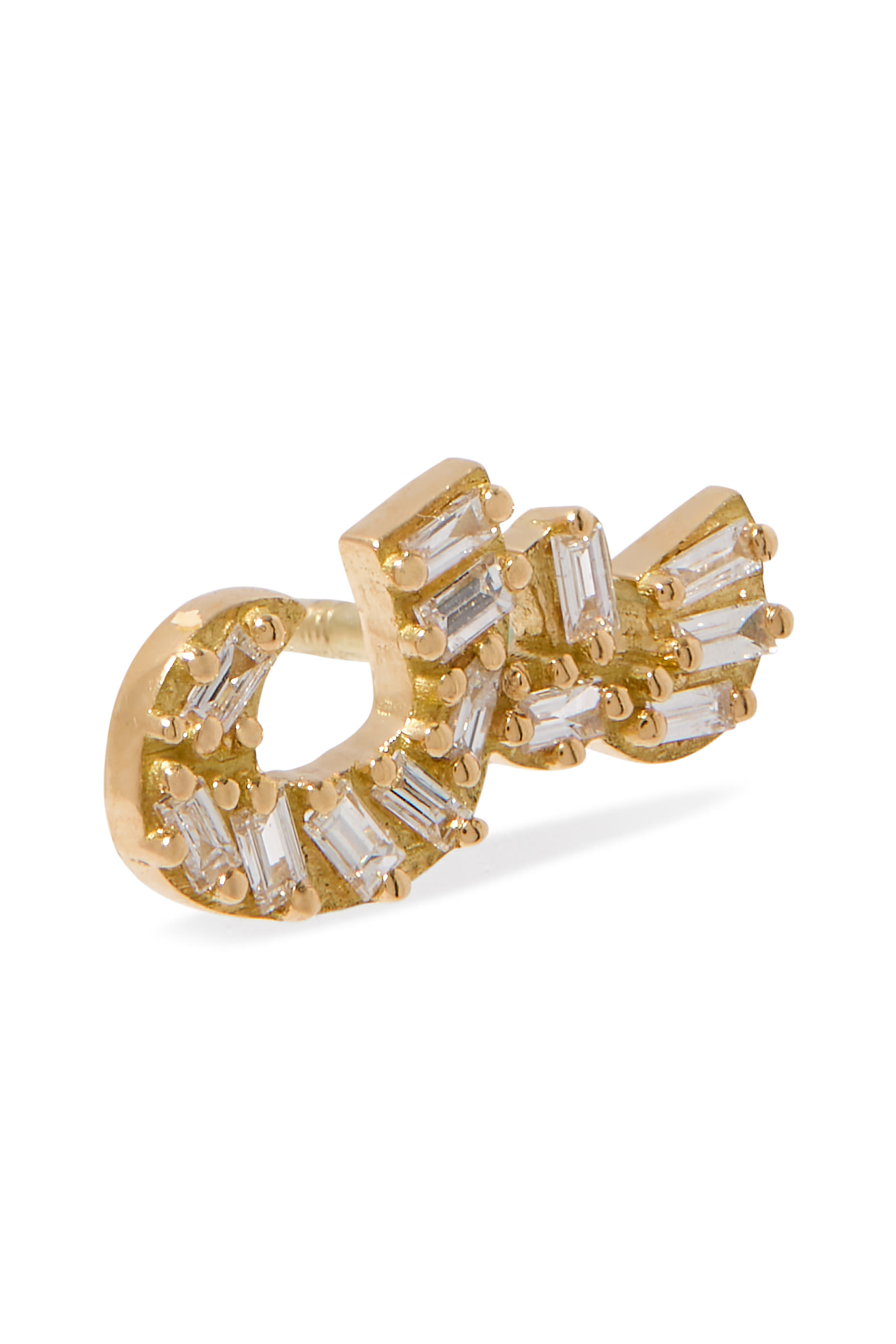 أقراط بتصميم حرف "س" مرصعة بالماس، ذهب اصفر عيار 18