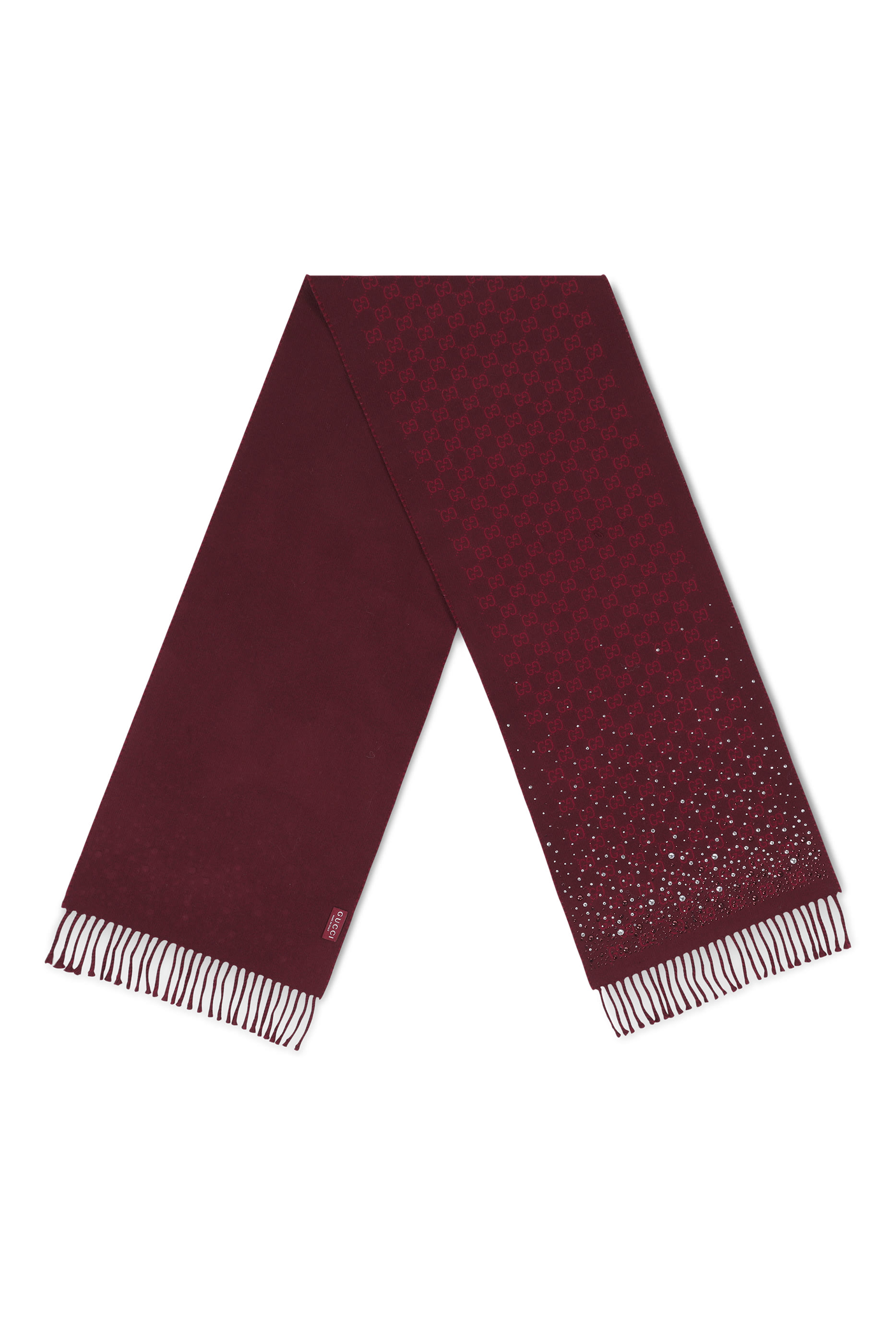 وشاح صوف بنقشة حرفي شعار الماركة مرصع بالكريستال