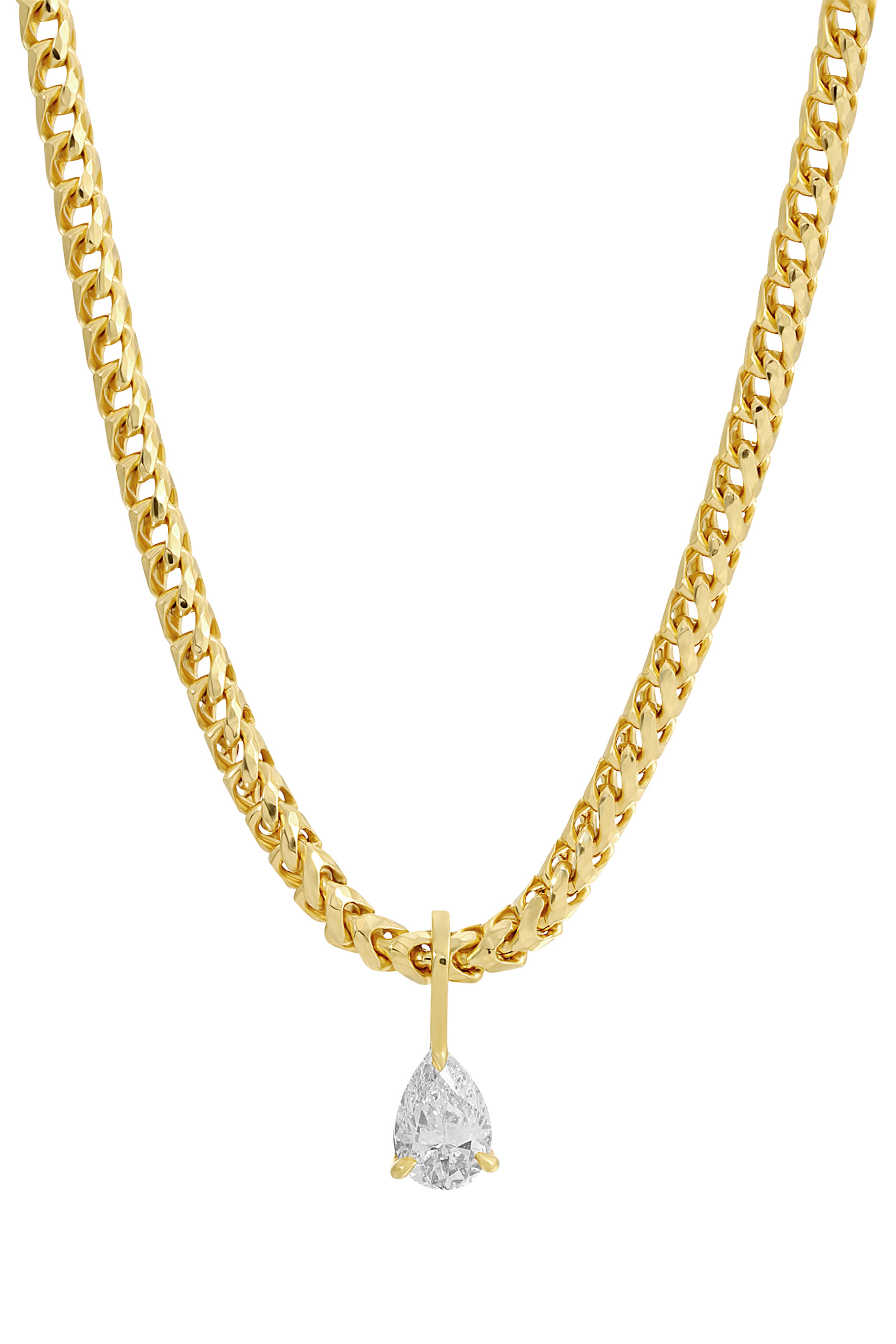 قلادة فرانكو بتصميم سلسلة بحلية مرصعة بماس بتصميم كمثرى، ذهب أصفر عيار 18