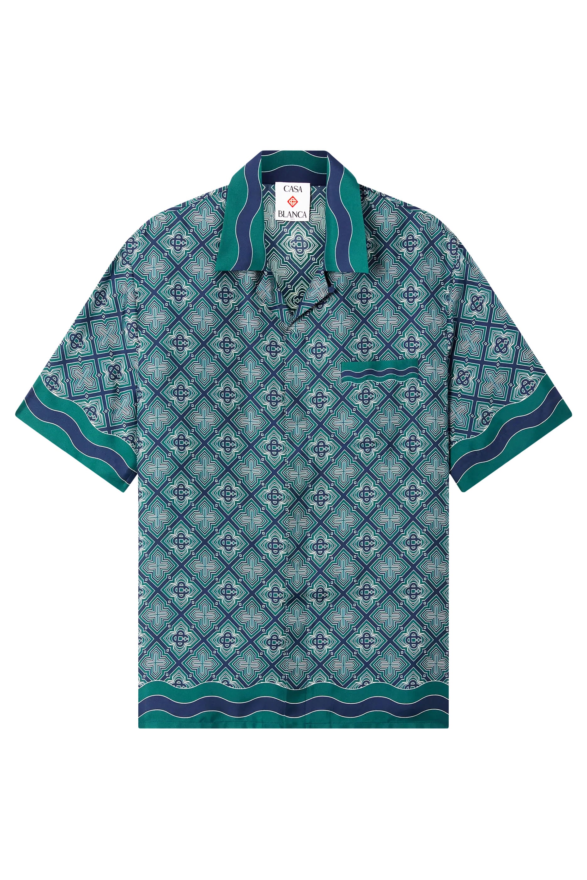 Radiating Monogram Short Sleeve Silk Shirt