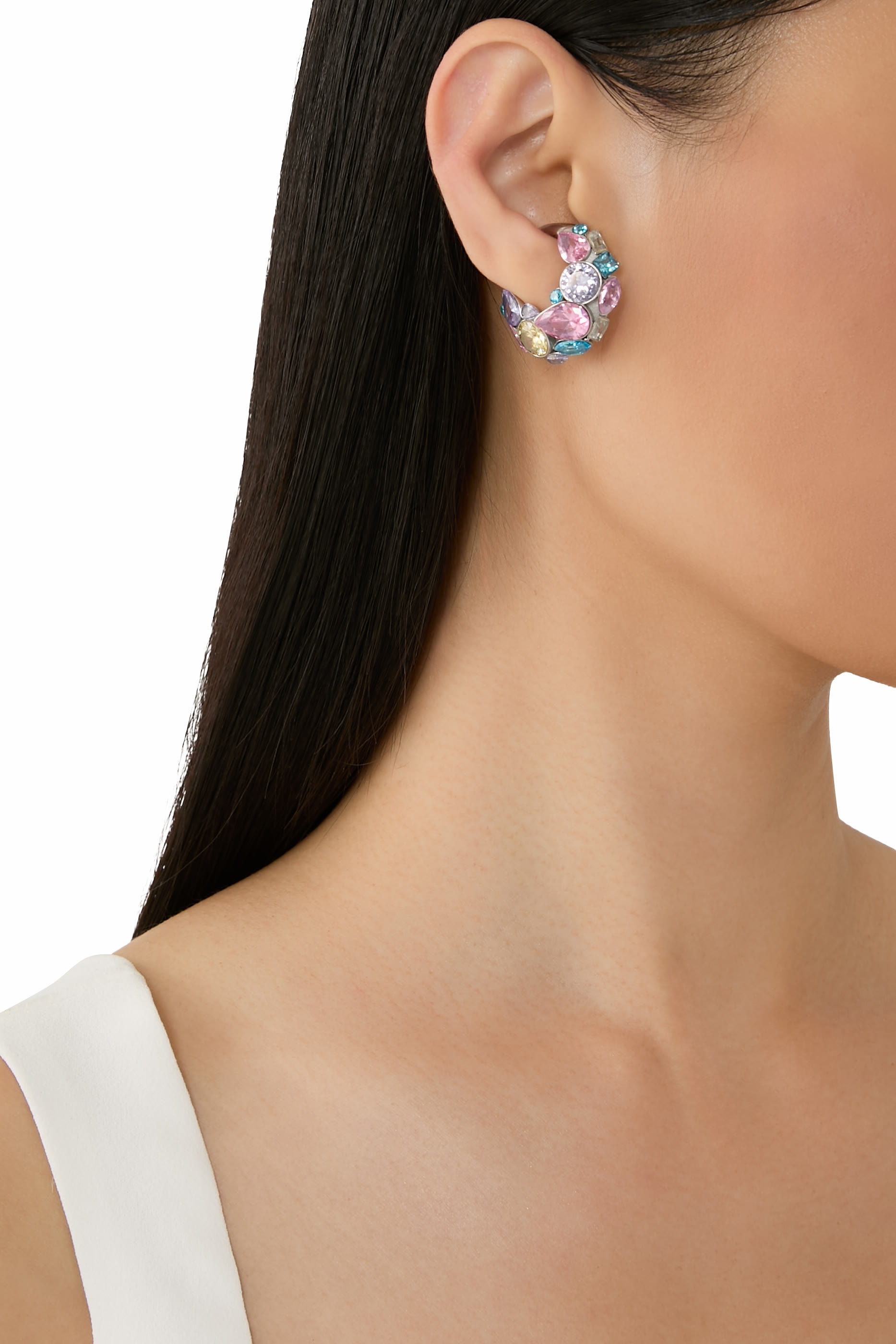 Round Single Ear Cuff, Silver-Plated Stainless Steel & Crystals
