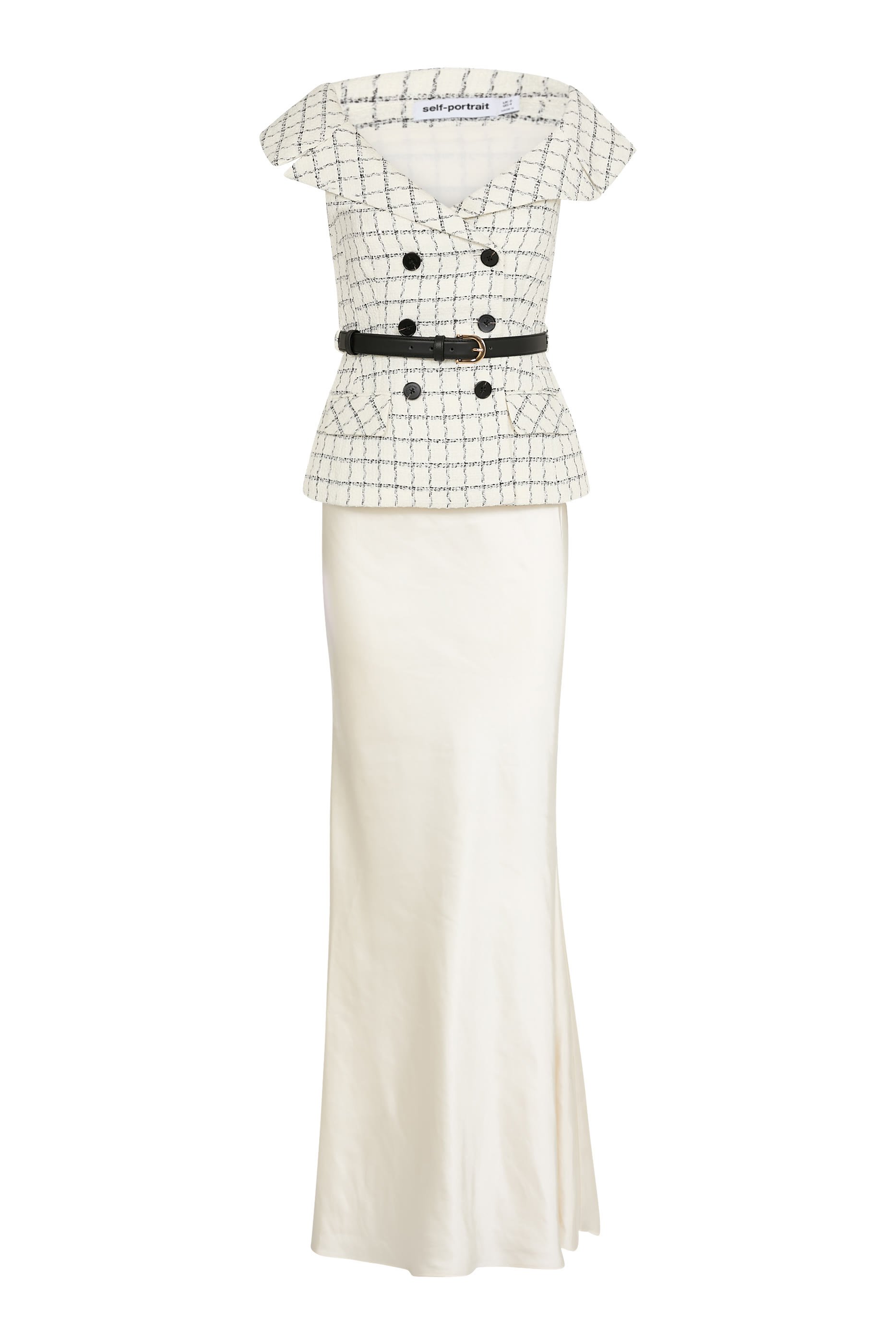 فستان بنقشة مربعات بوكليه طويل ساتان