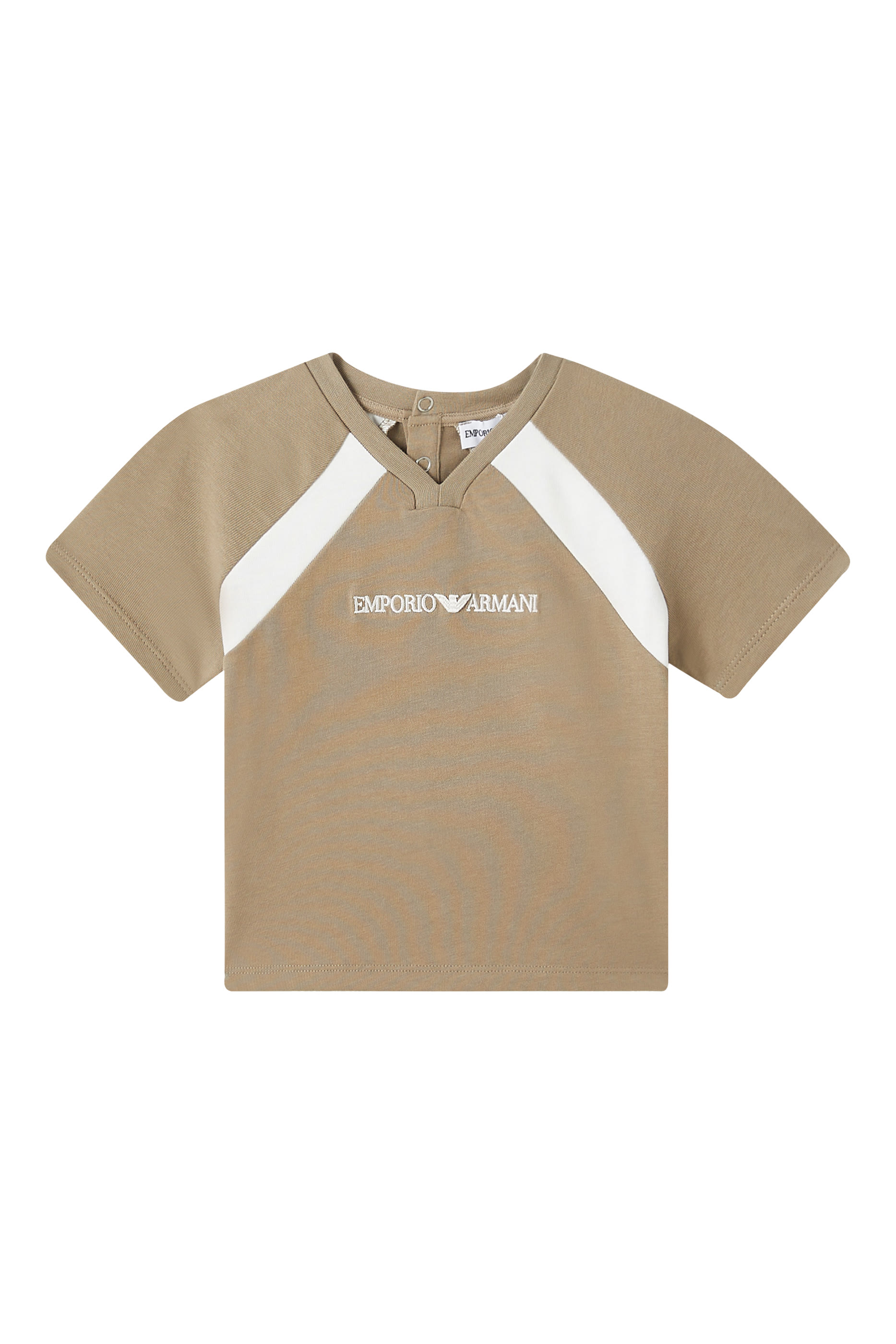 تيشيرت بتصميم مقسم بألوان مطرز بشعار الماركة للأطفال