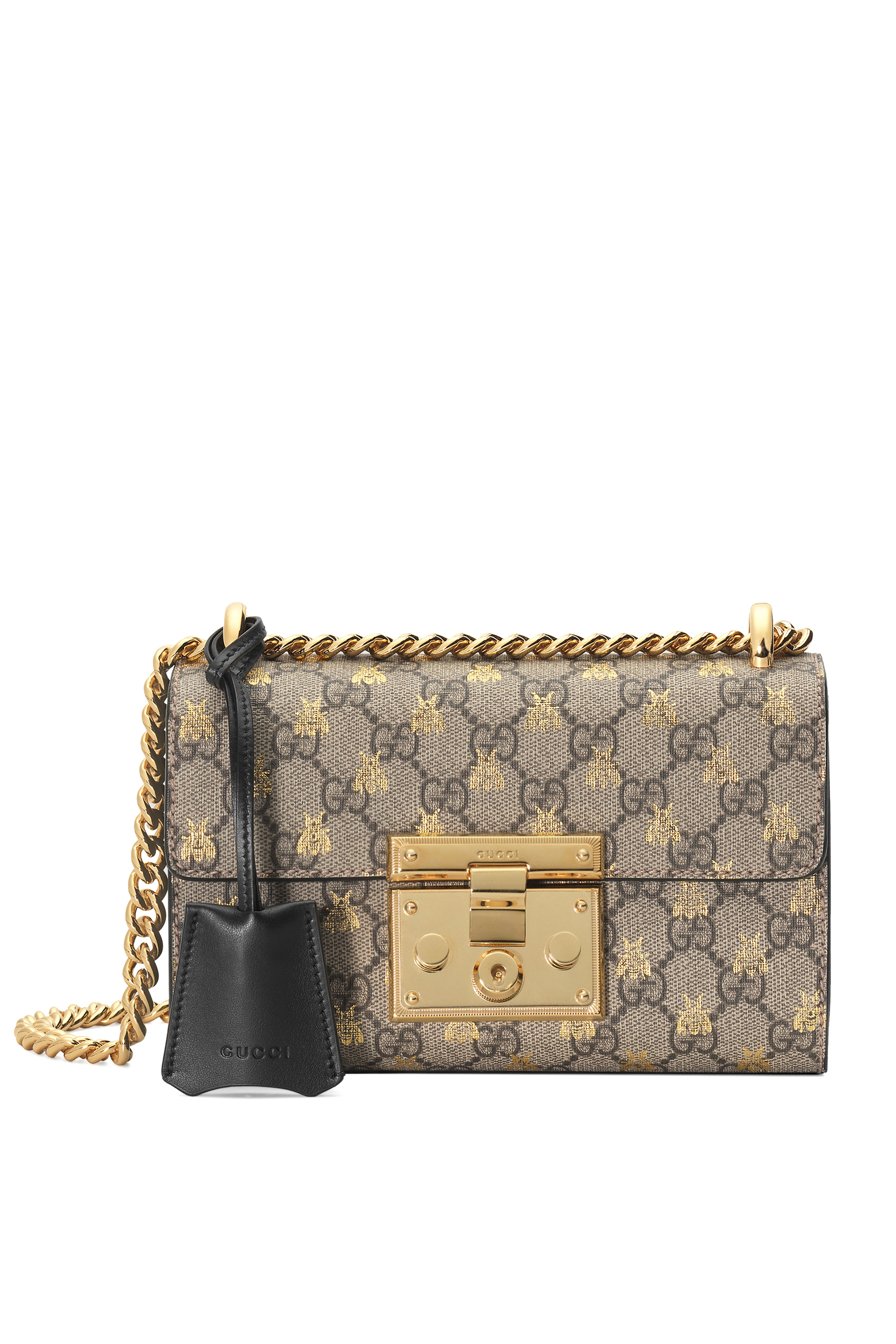 حقيبة كتف صغيرة بنقشة نحل وشعار GG وقفل