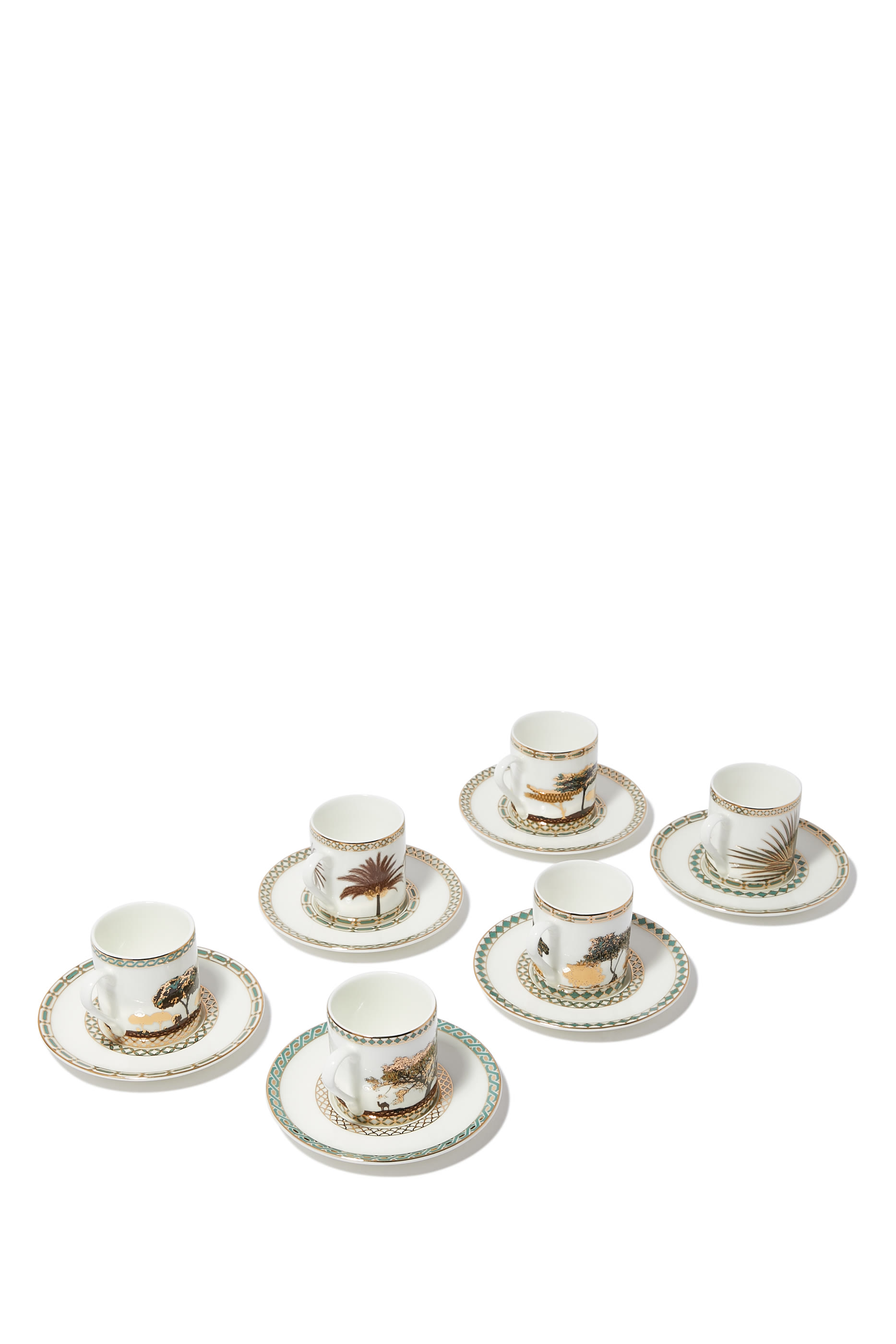 مجموعة أطباق وفناجين إسبريسو بنقشة أشجار متنوعة، 6 قطع