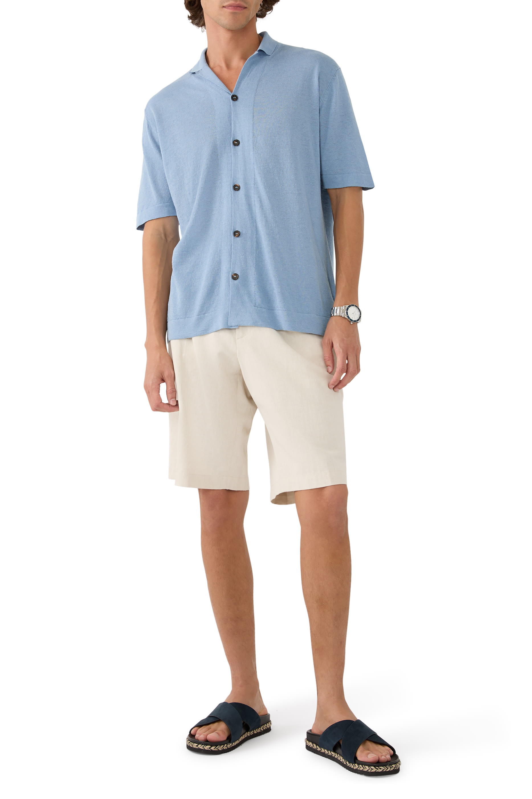 قميص زانون بقصة ضيقة قطن وكتان