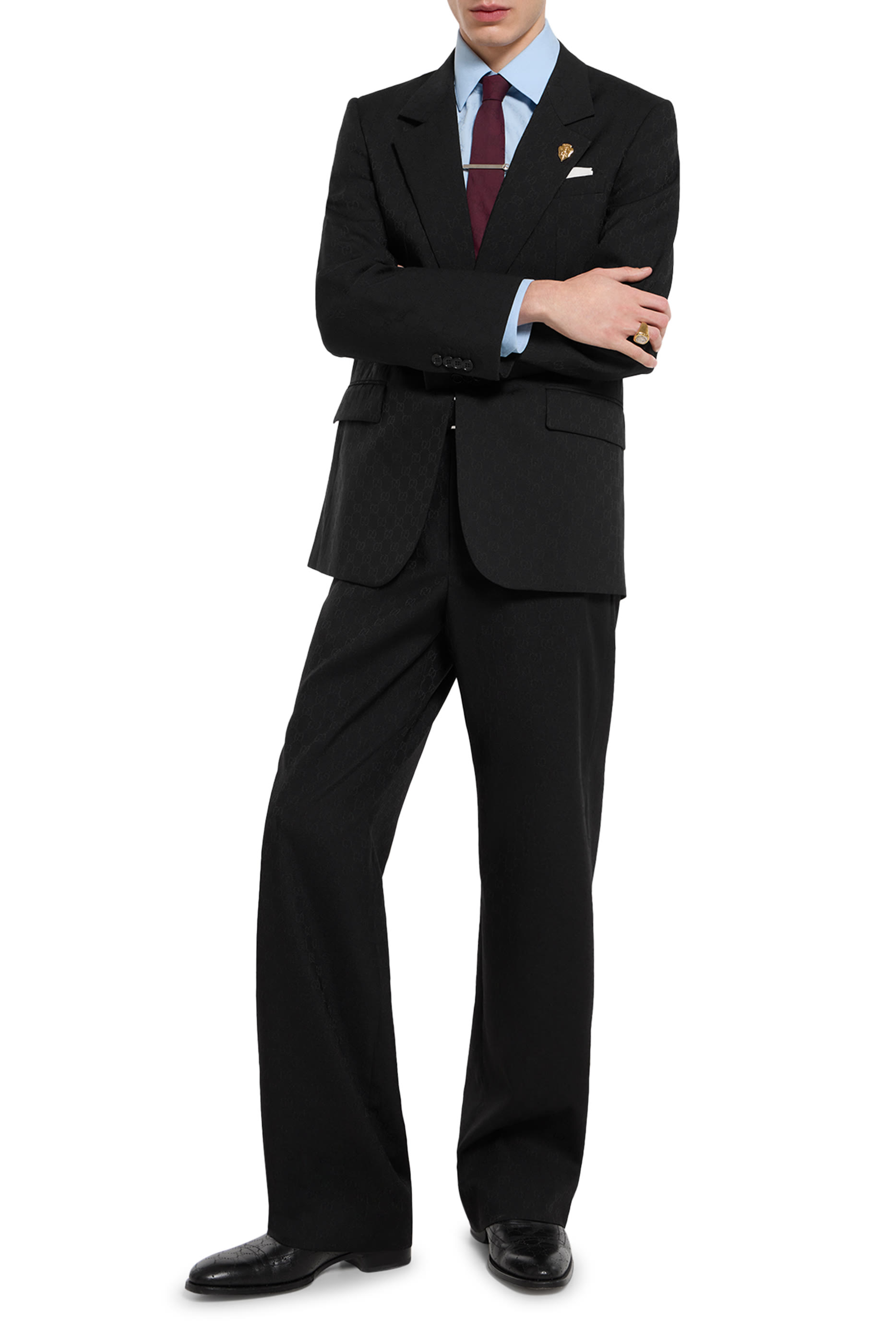 بنطال بنقشة حرفي شعار الماركة صوف