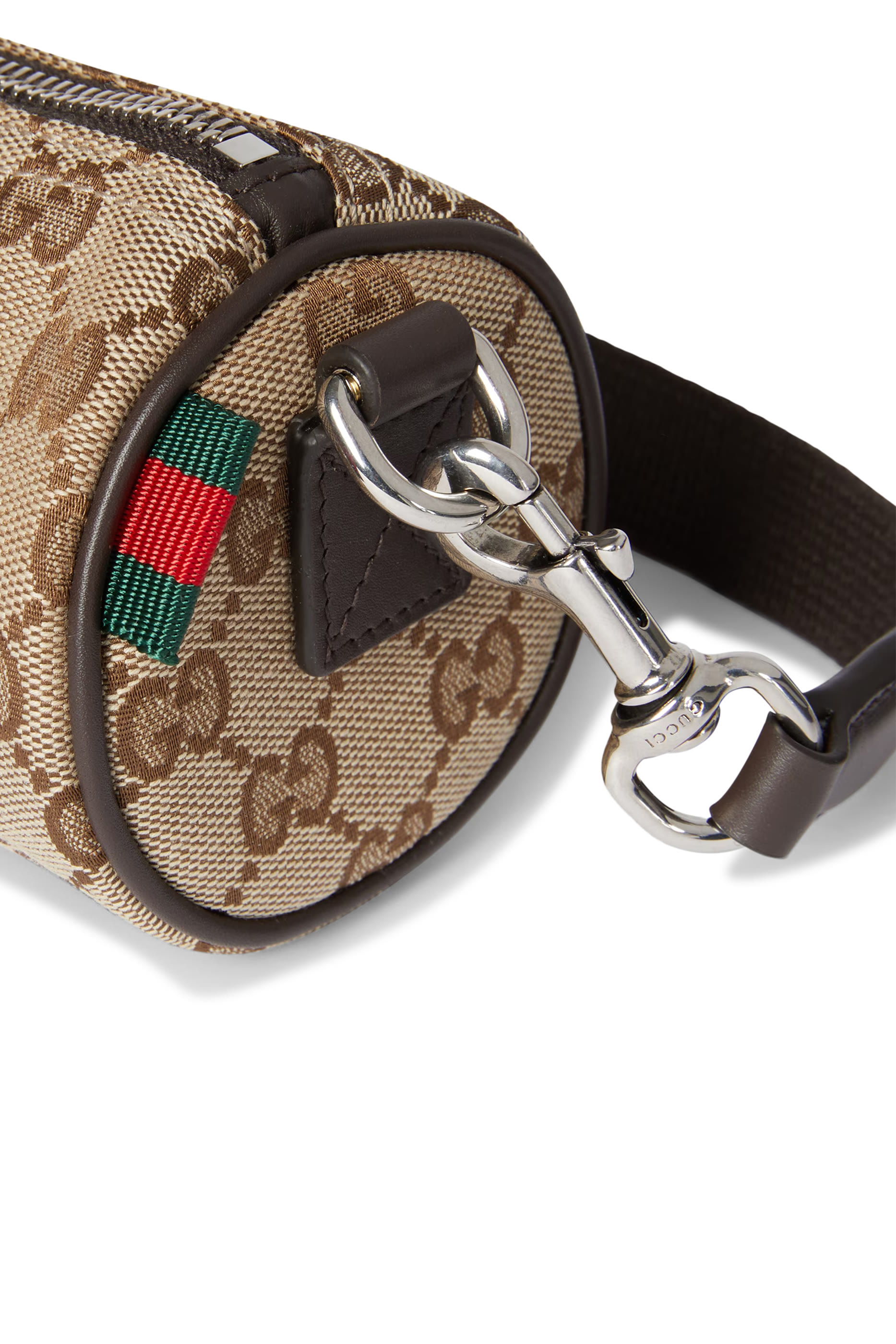 حقيبة صغيرة بتصميم أسطواني قماش قنب بنقشة حرفي شعار الماركة