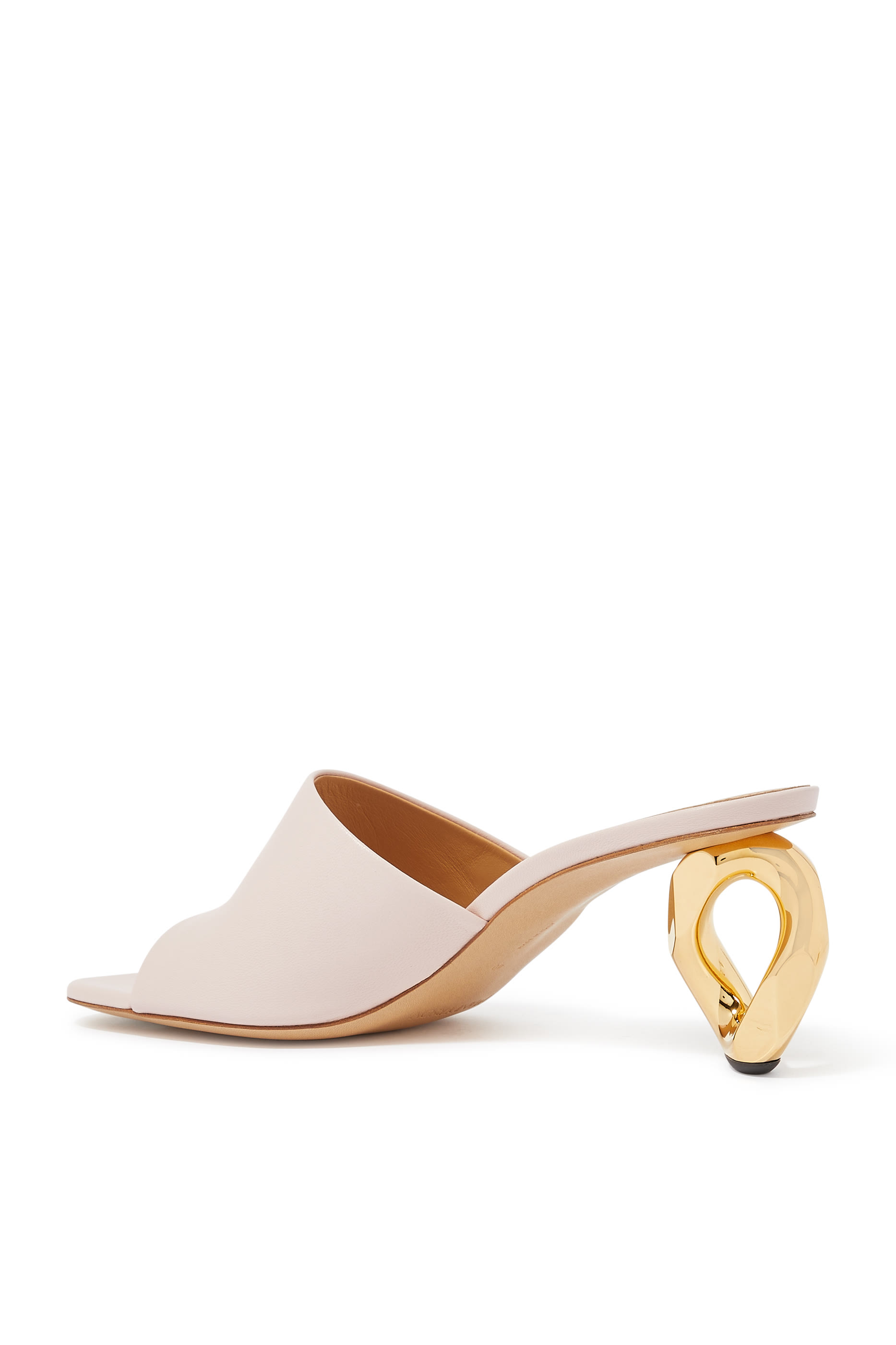 حذاء مفتوح من الخلف 80 جلد بكعب بتصميم حلقة سلسلة