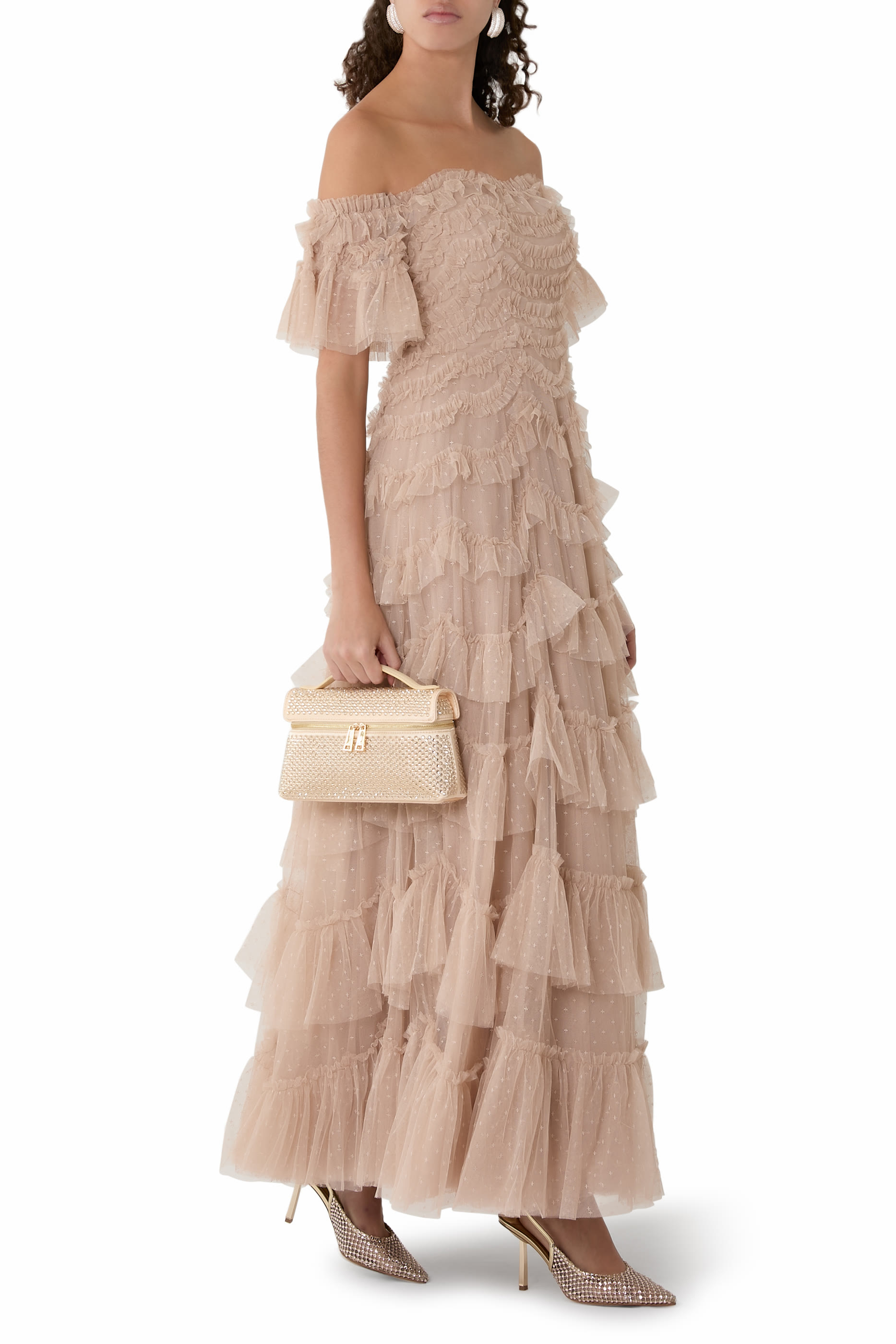 فستان سهرة أفيانا بأكتاف متساقطة