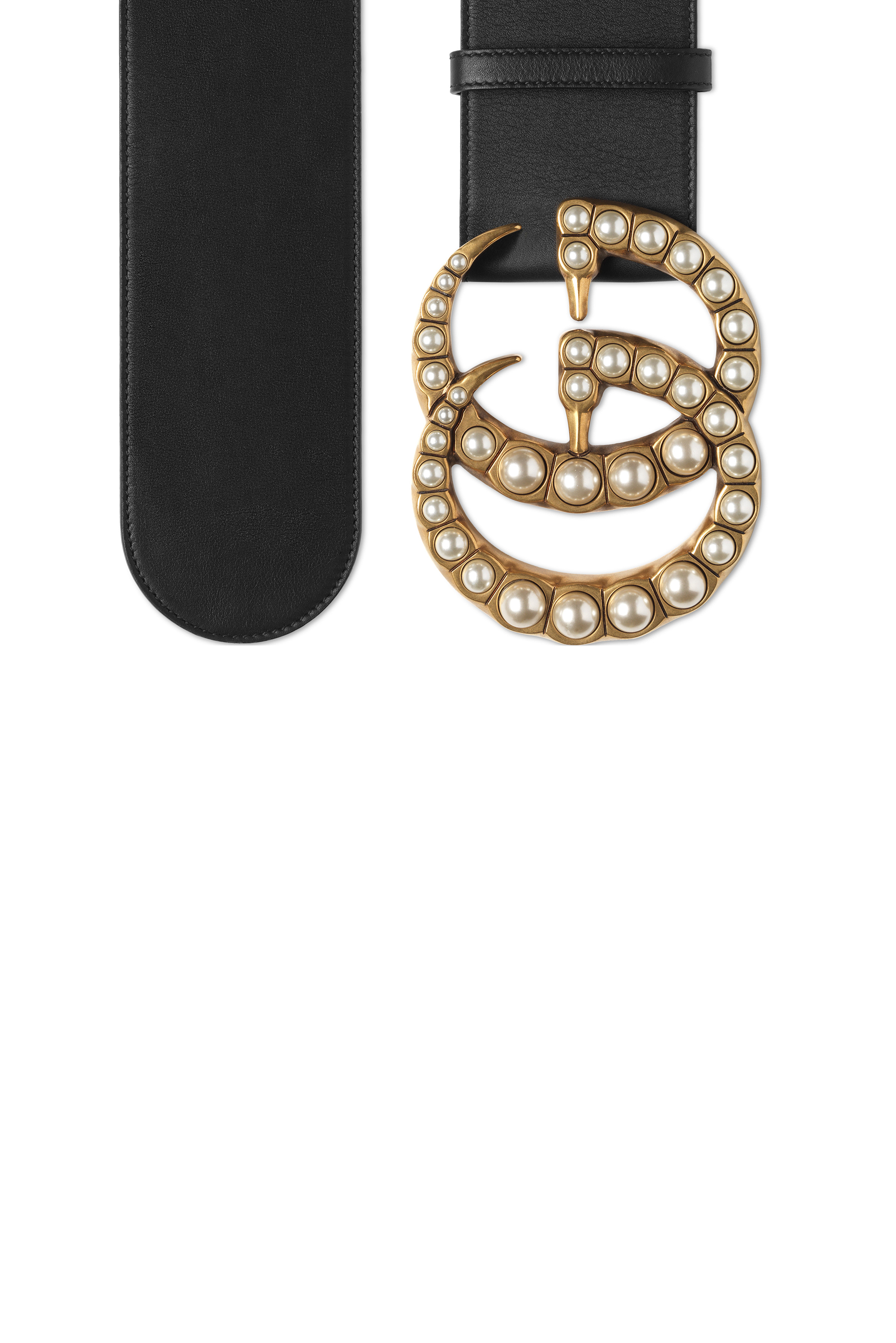 حزام جلد عريض بحرفي G مرصعين باللؤلؤ