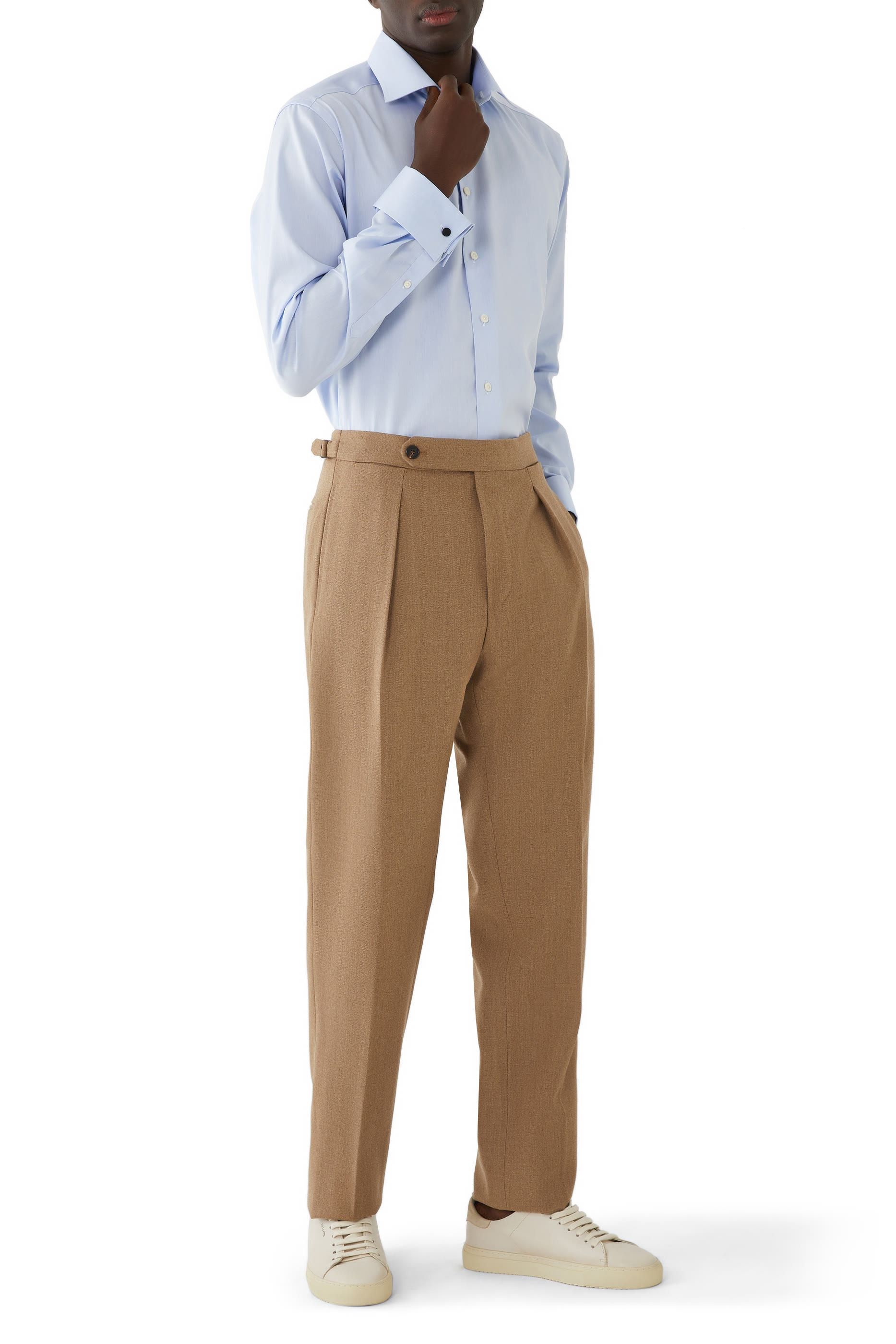 قميص تويل مميز للماركة بلون سادة