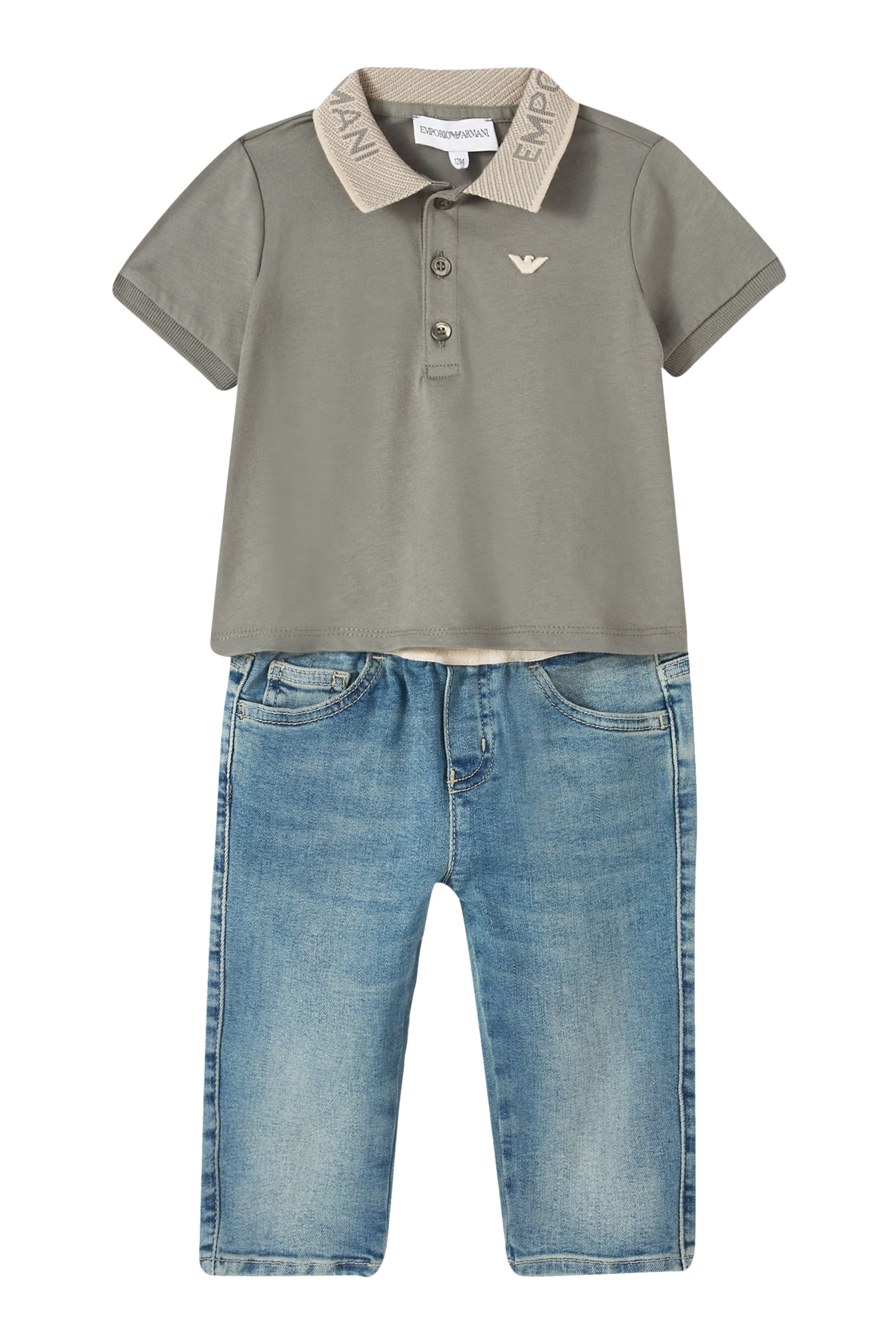 قميص بولو بتطريز شعار الماركة قطن للأطفال