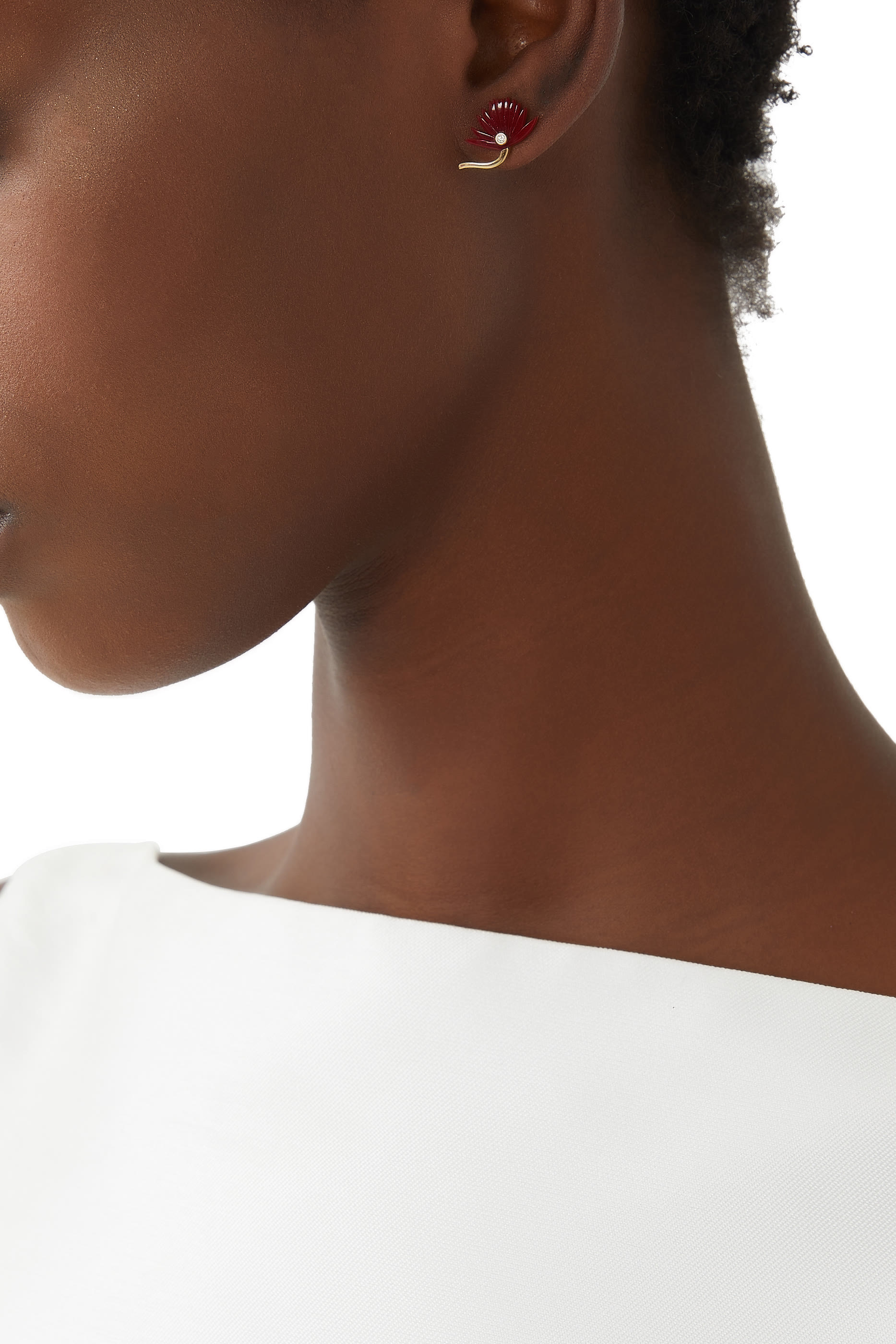 Flower Earrings Size 3, 18K Yellow Gold with Diamonds & Mother Of Pearl