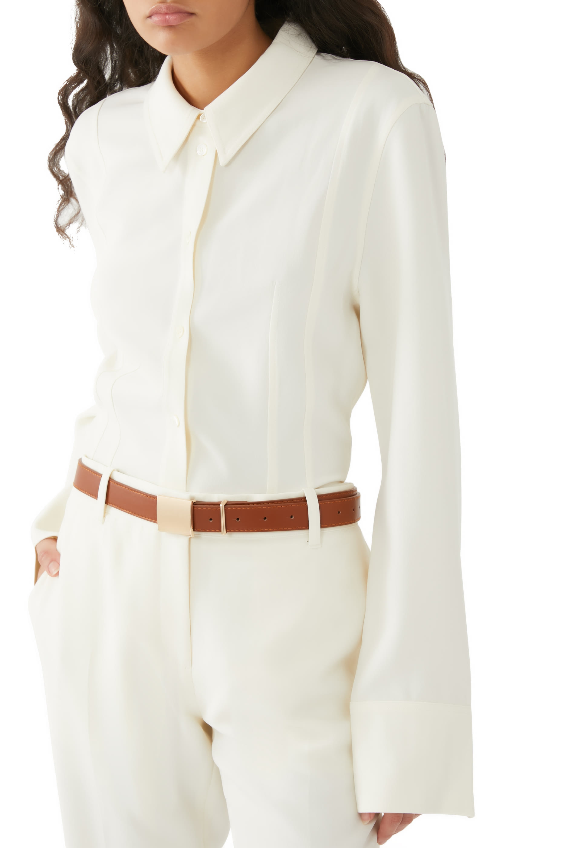 حزام بإبزيم مربع جلد