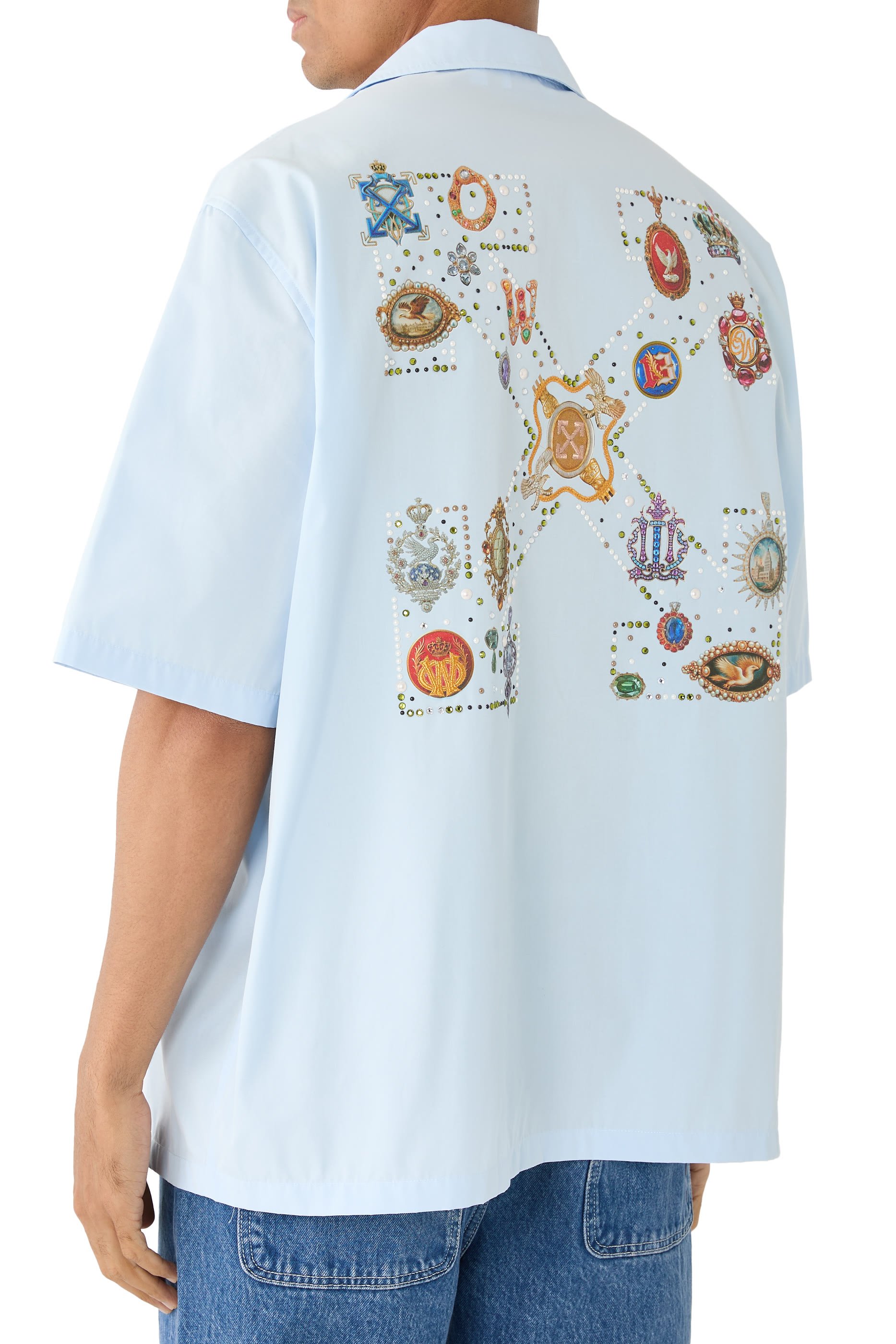 قميص بولينج بنقشة شعار الأسهم بأحجار بوبلين