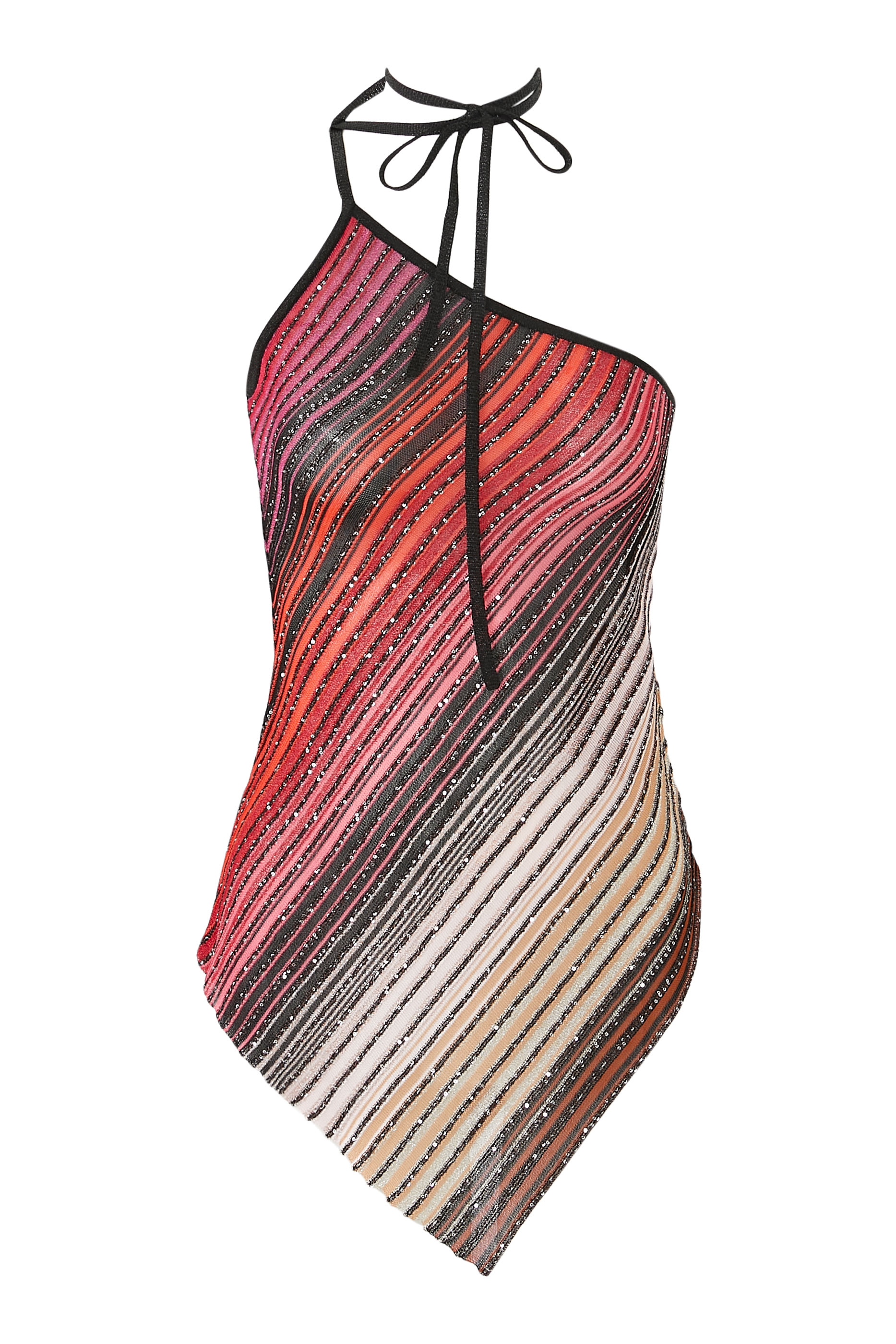 بلوزة مخططة بتصميم غير متماثل بكتف واحد وتطريز جزئي بالترتر