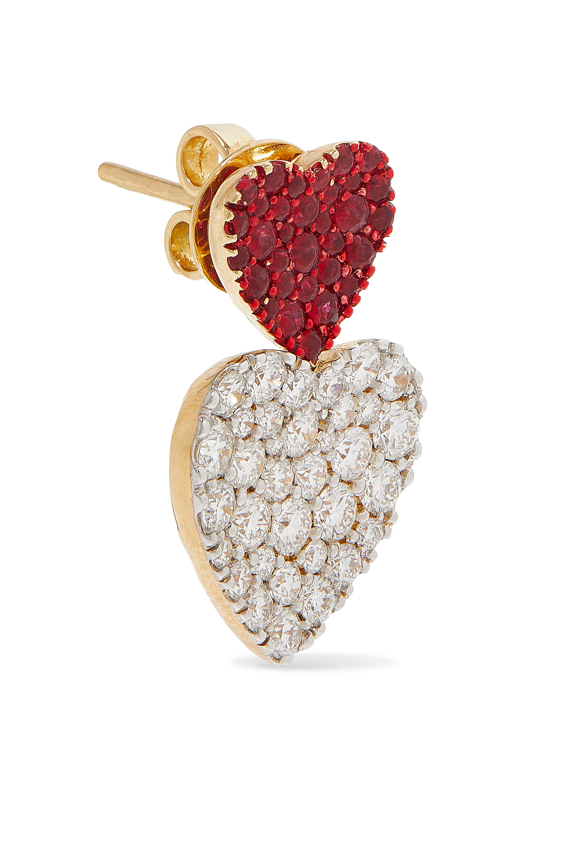 أقراط بتصميم قلب مزدوج، ذهب أصفر عيار 18