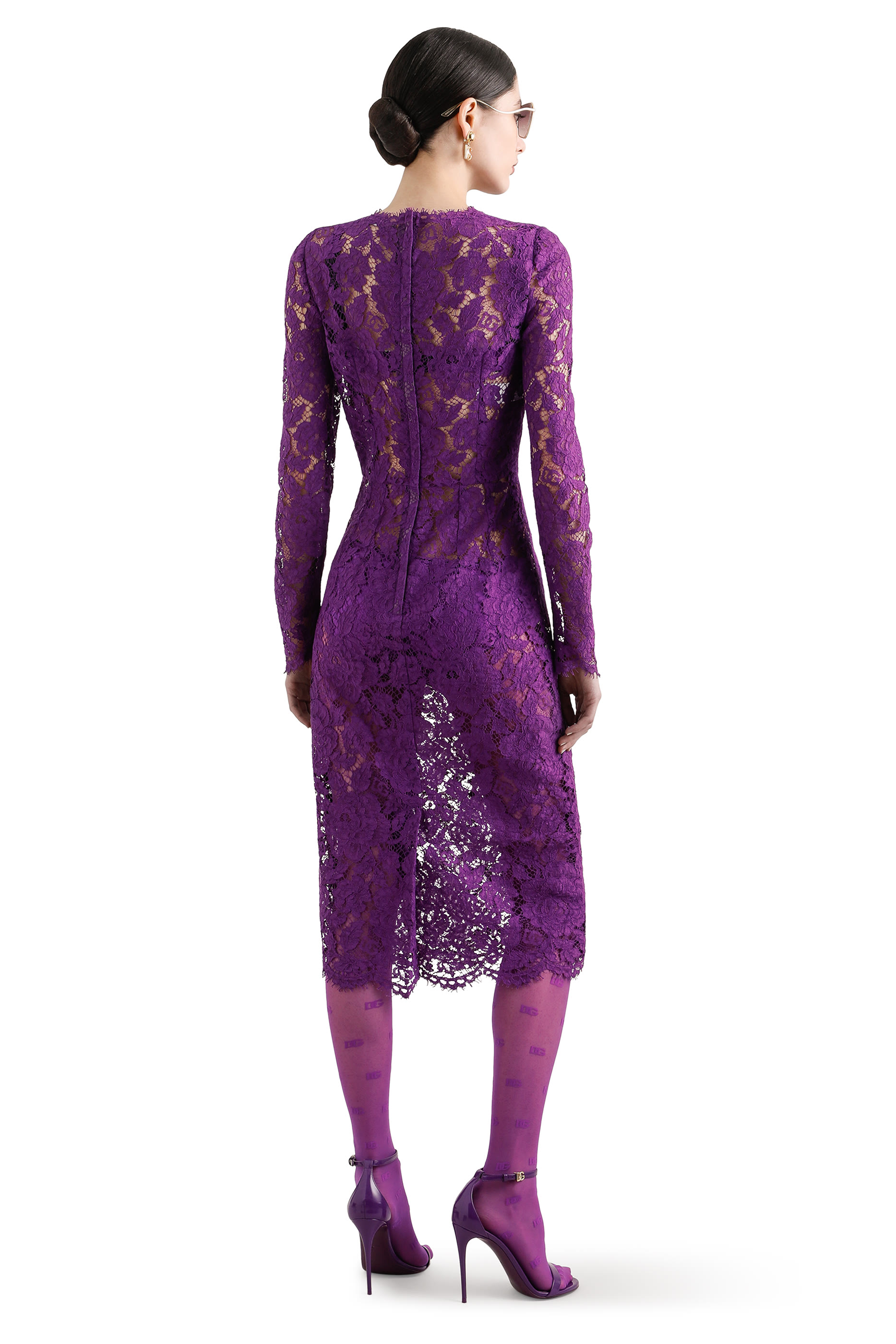 فستان شيث متوسط الطول دانتيل كوردونيتو بزهور