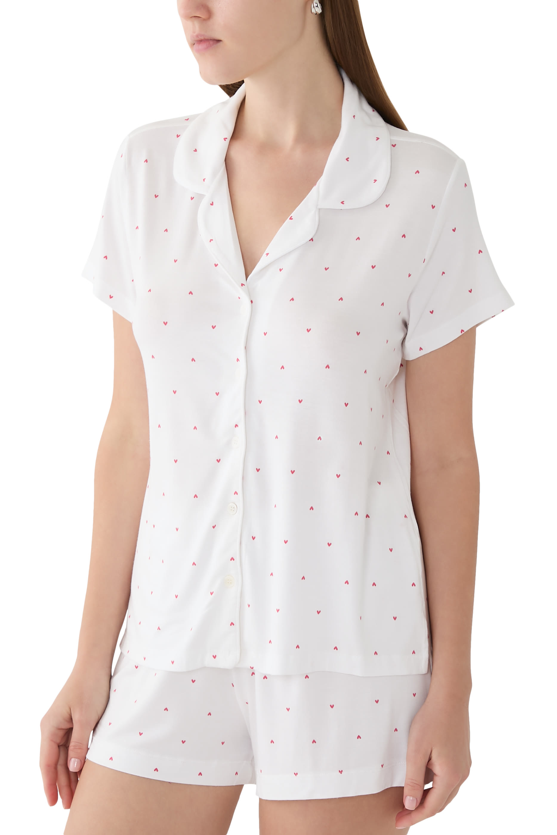طقم بيجام قصيرة بطبعة قلوب جرسيه