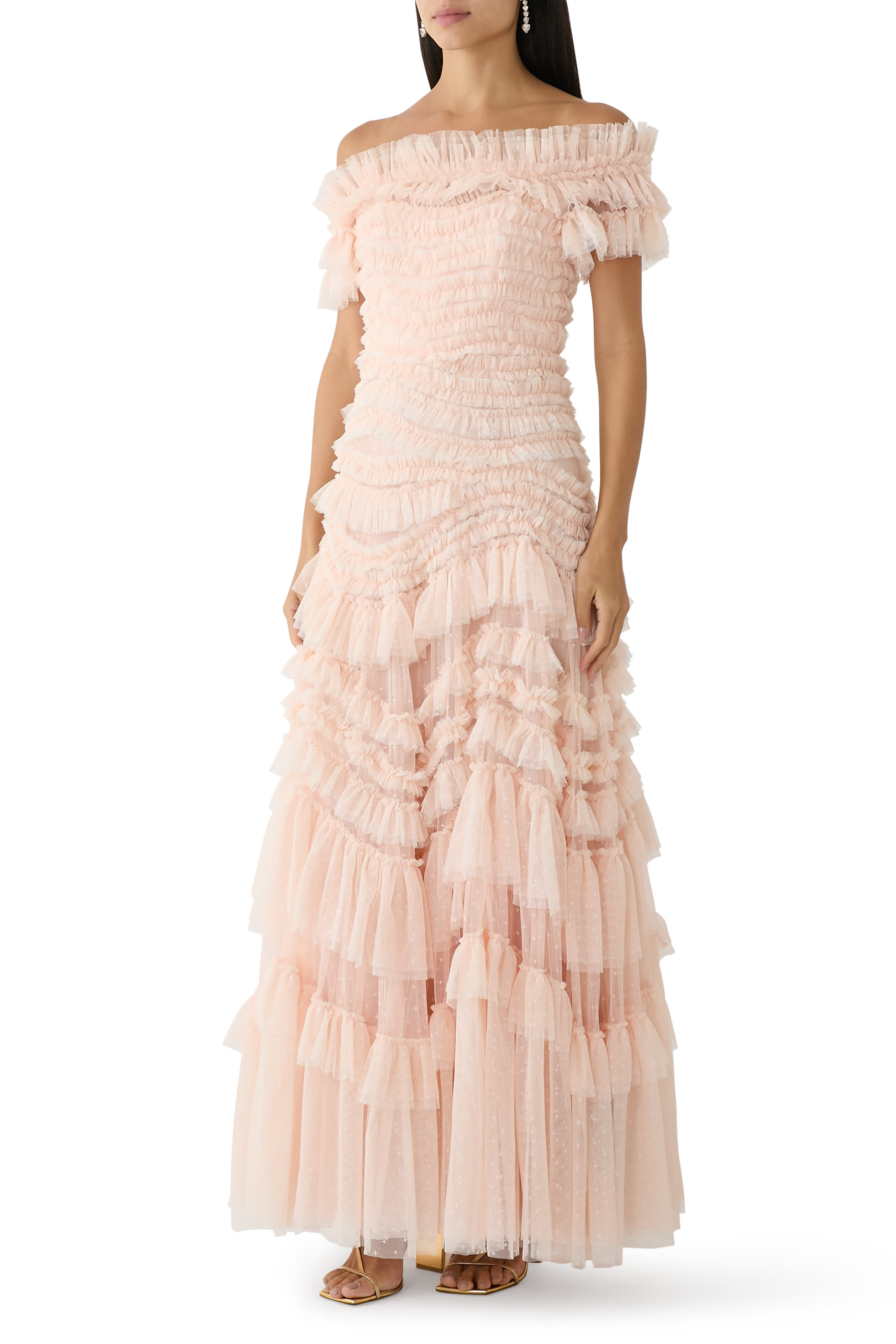 فستان سهرة وايلد روز بأكتاف متساقطة