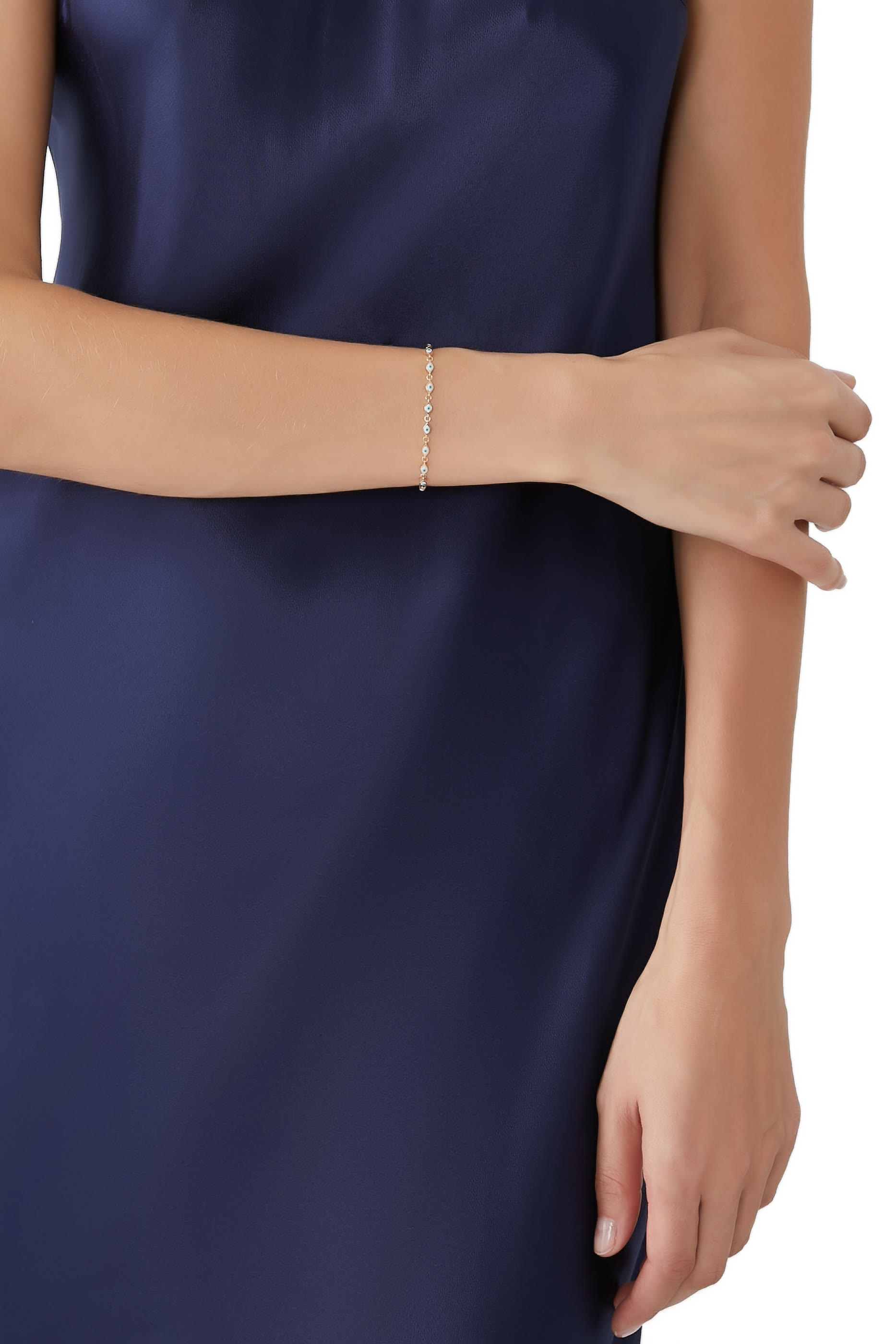 سوار بحلي صغيرة بتصميم عين حسود متعددة مطلية بمينا ذهب أصفر عيار 14