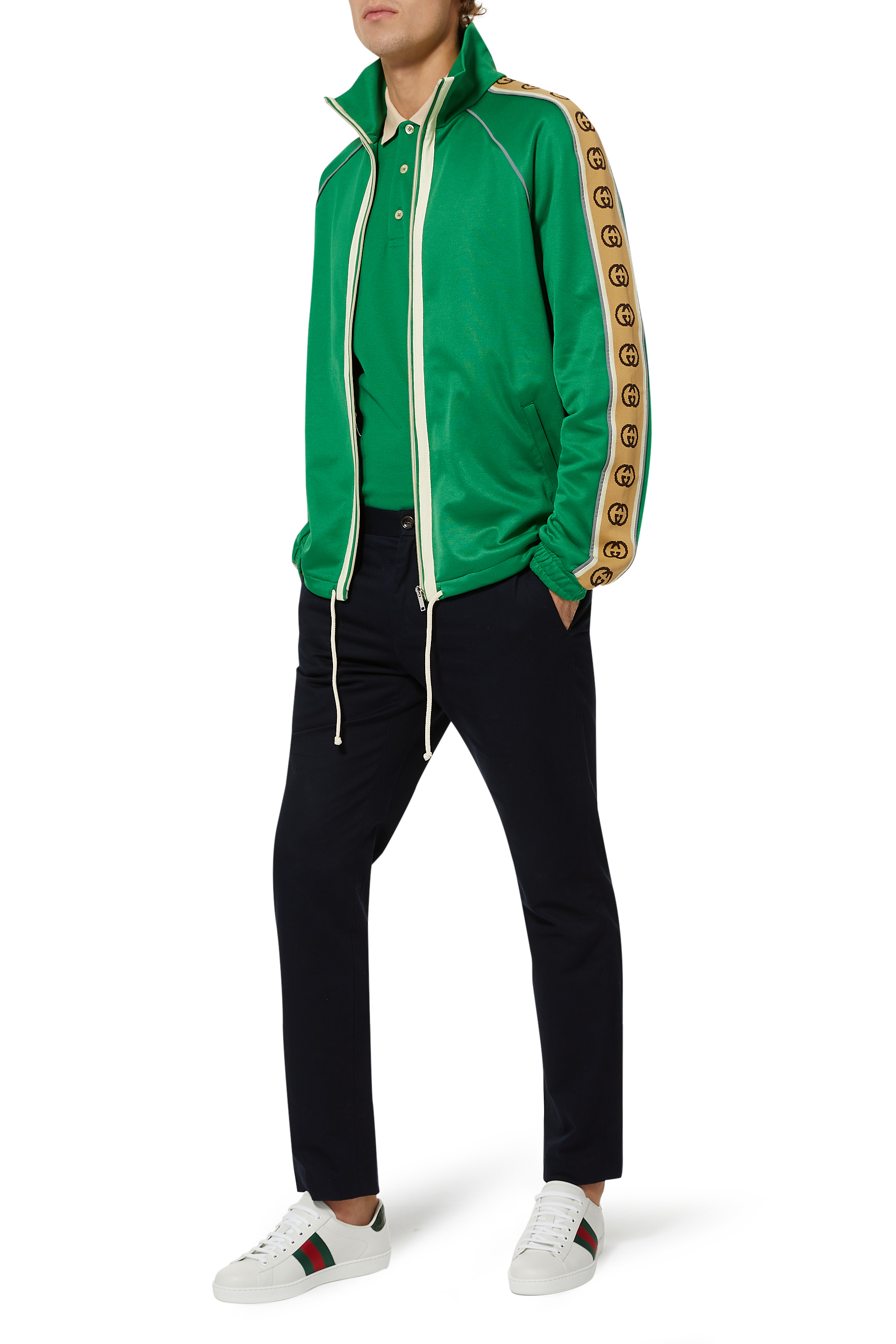 تي شيرت بولو بشريط بنقشة حرفي GG متداخلين