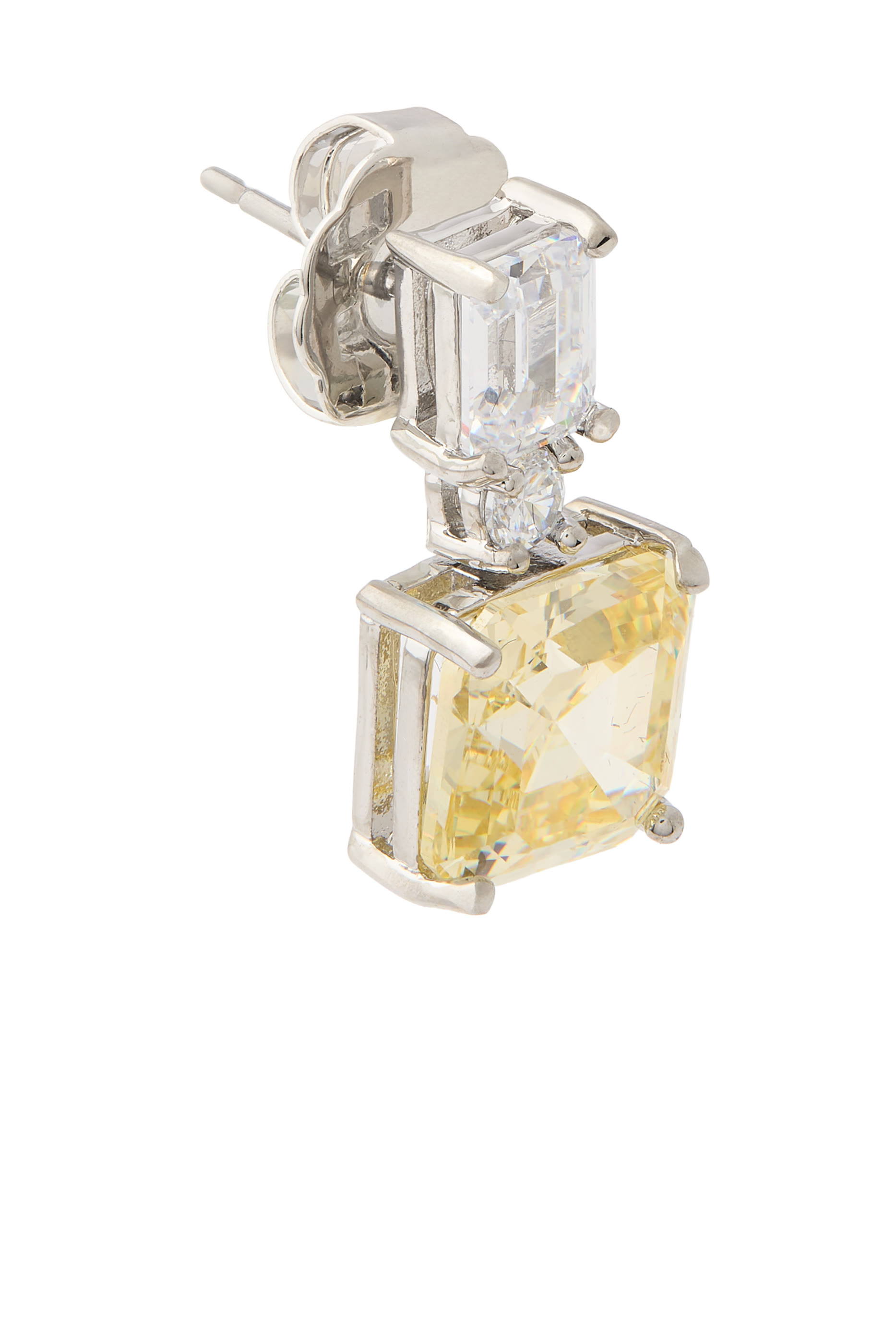 أقراط متدلية مزدوجة بتصميم مبطن مرصعة بأحجار زركونيا مكعبة، نحاس مطلي بالروديوم