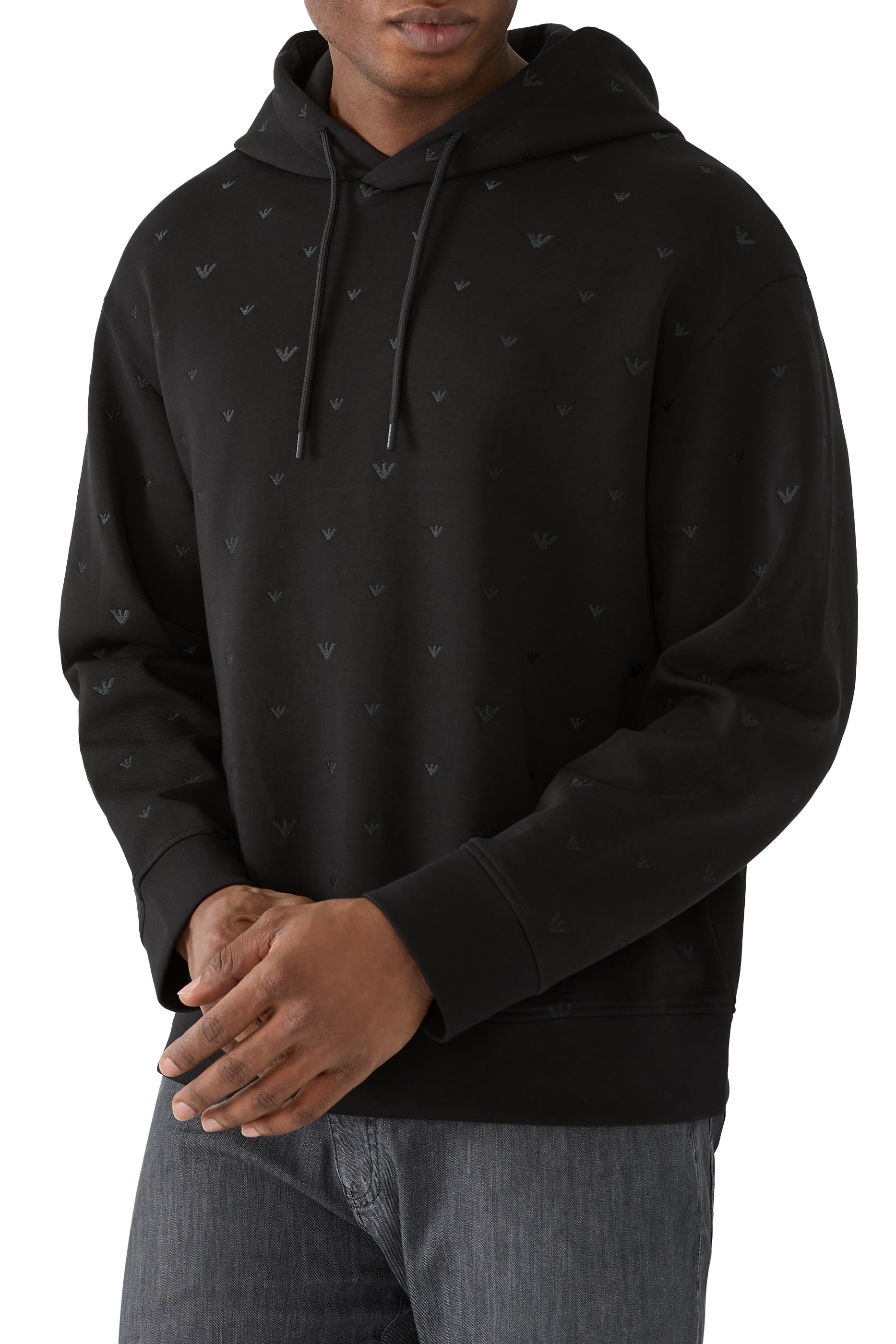 سويت شيرت بغطاء رأس ونقشة شعار الماركة