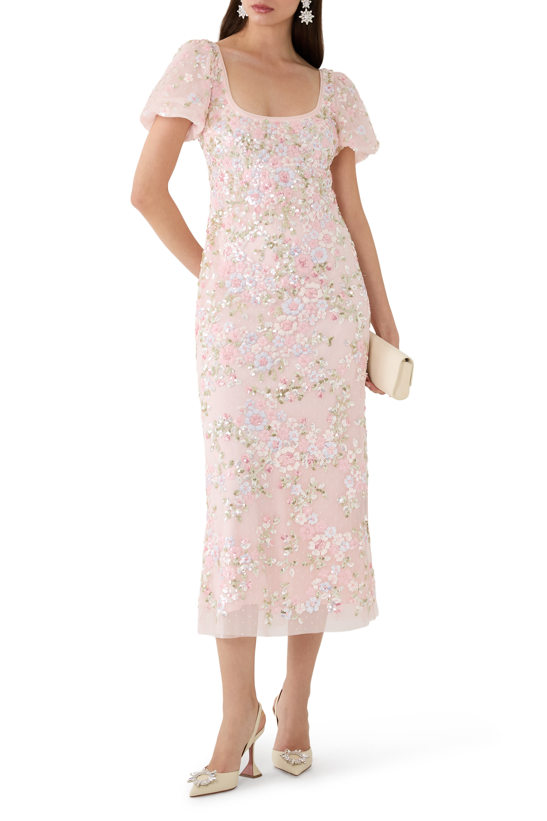 فستان سهرة دريم غارلاند بأكمام منفوخة بطول الكاحل