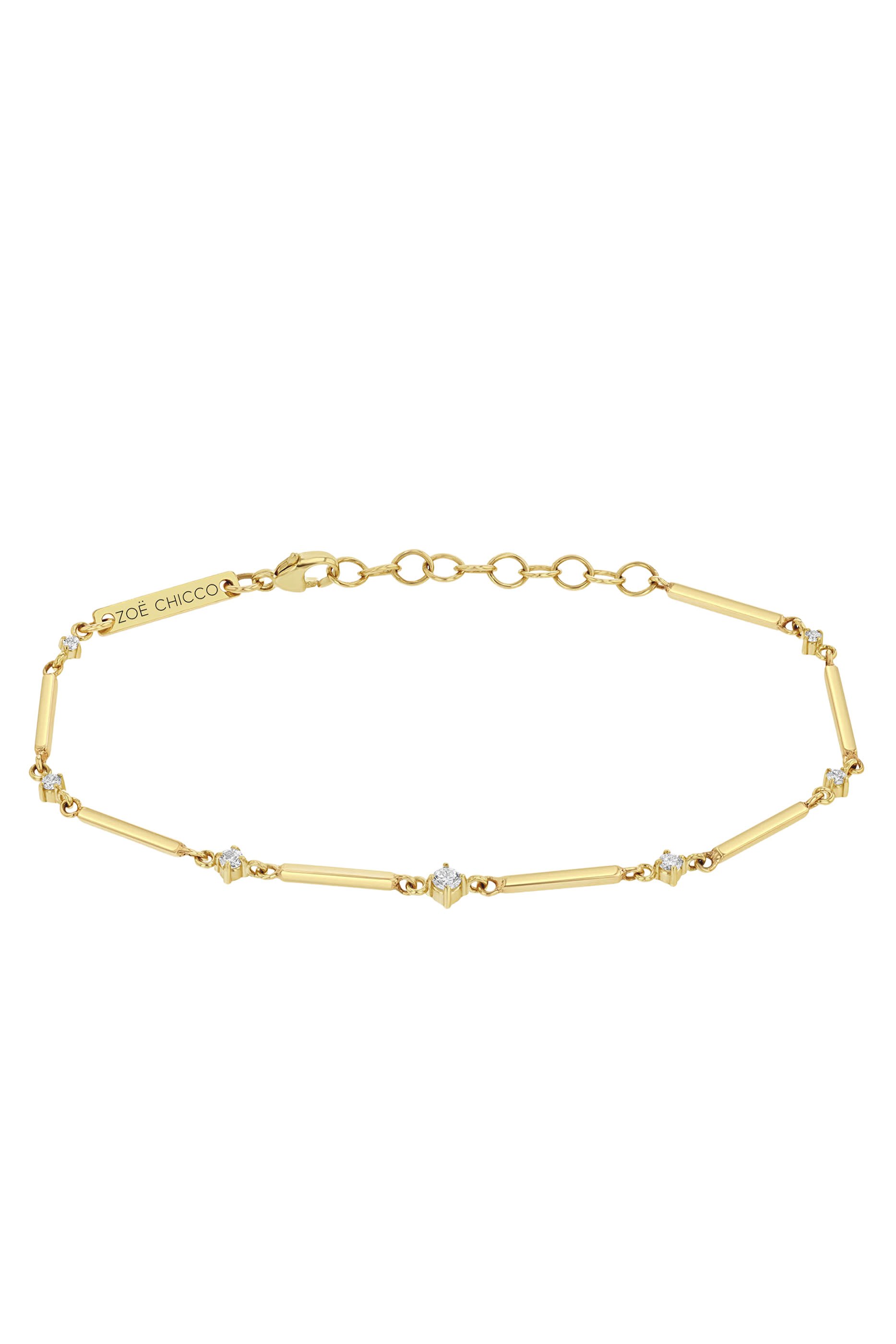 Bar & Graduated Prong Diamond Bracelet, 14K Yellow Gold & Diamonds