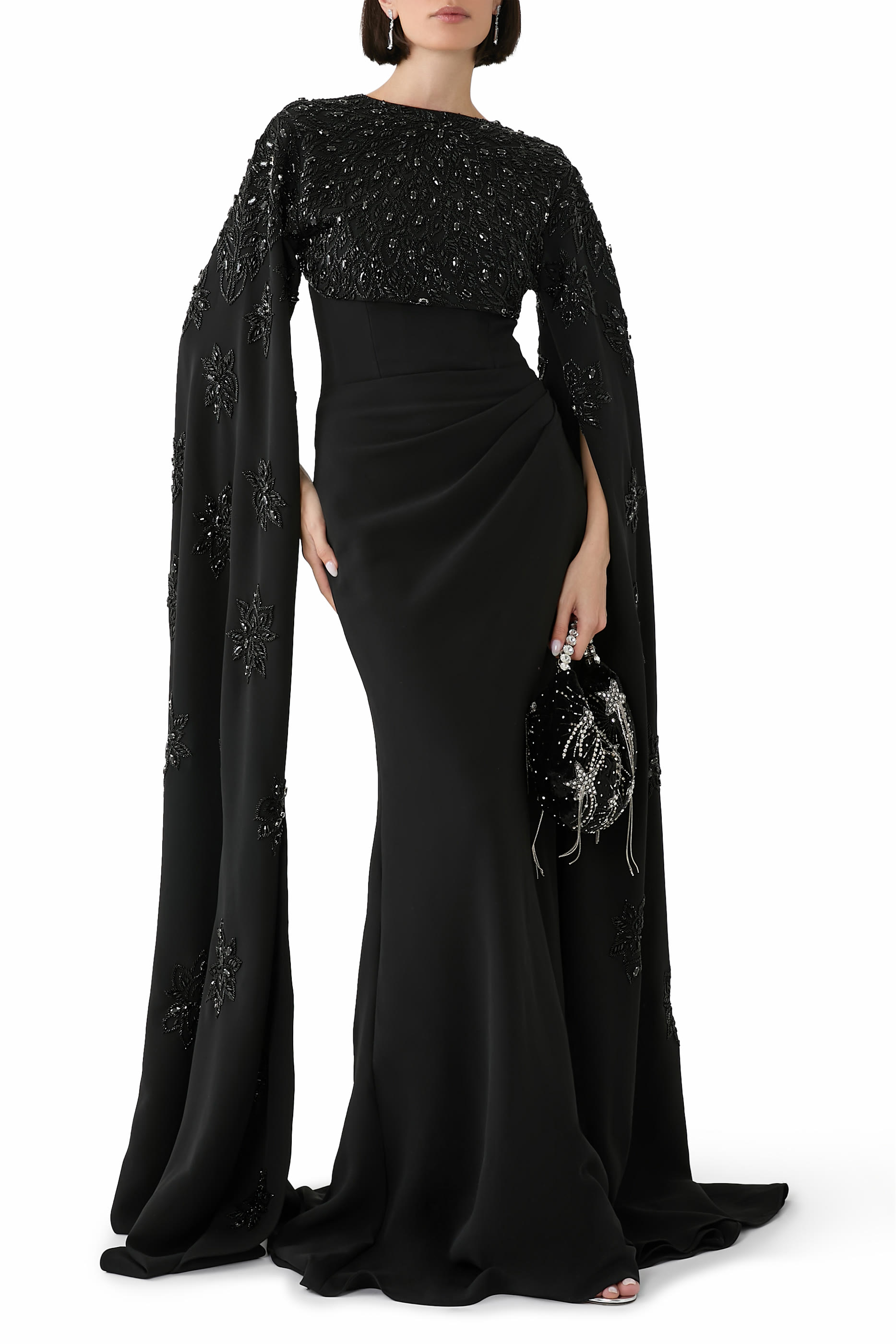 فستان كريب مع بوليرو بخرز