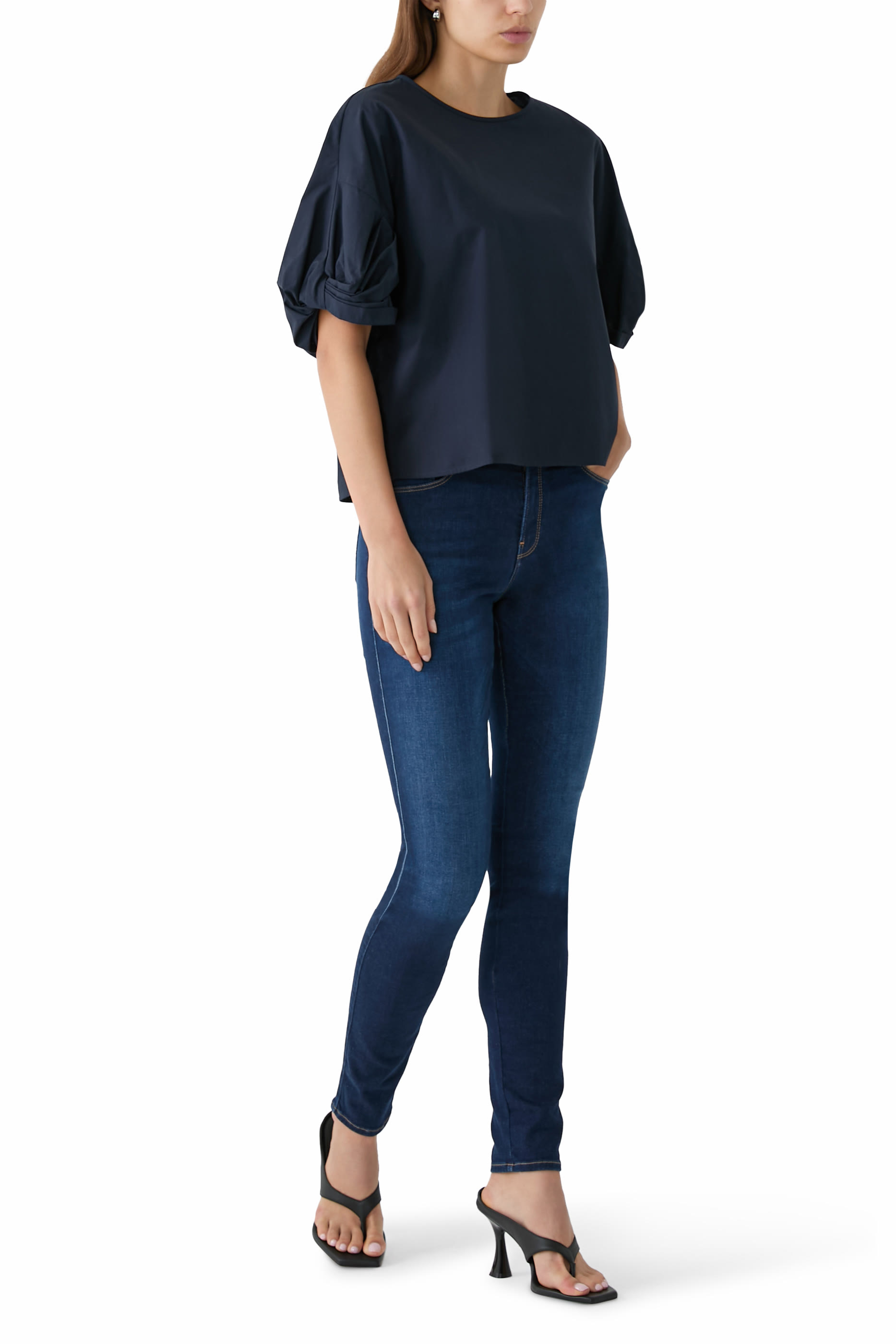 بلوزة بأكمام بعقدة ملفوفة بوبلين